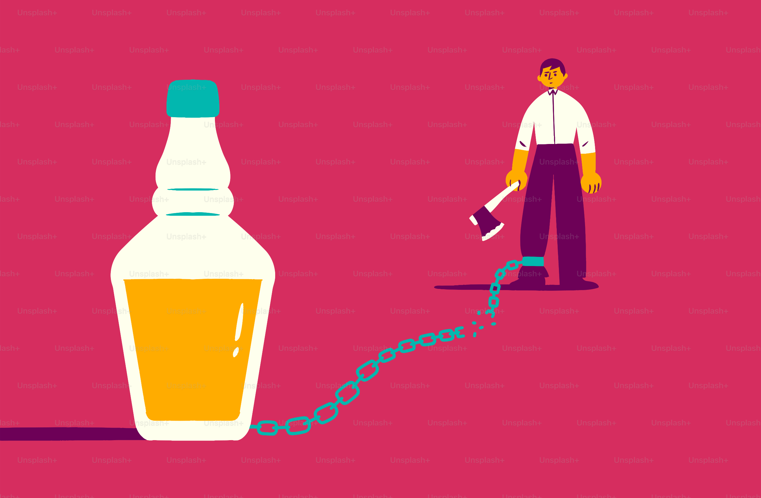 Pria dirantai ke sebotol alkohol