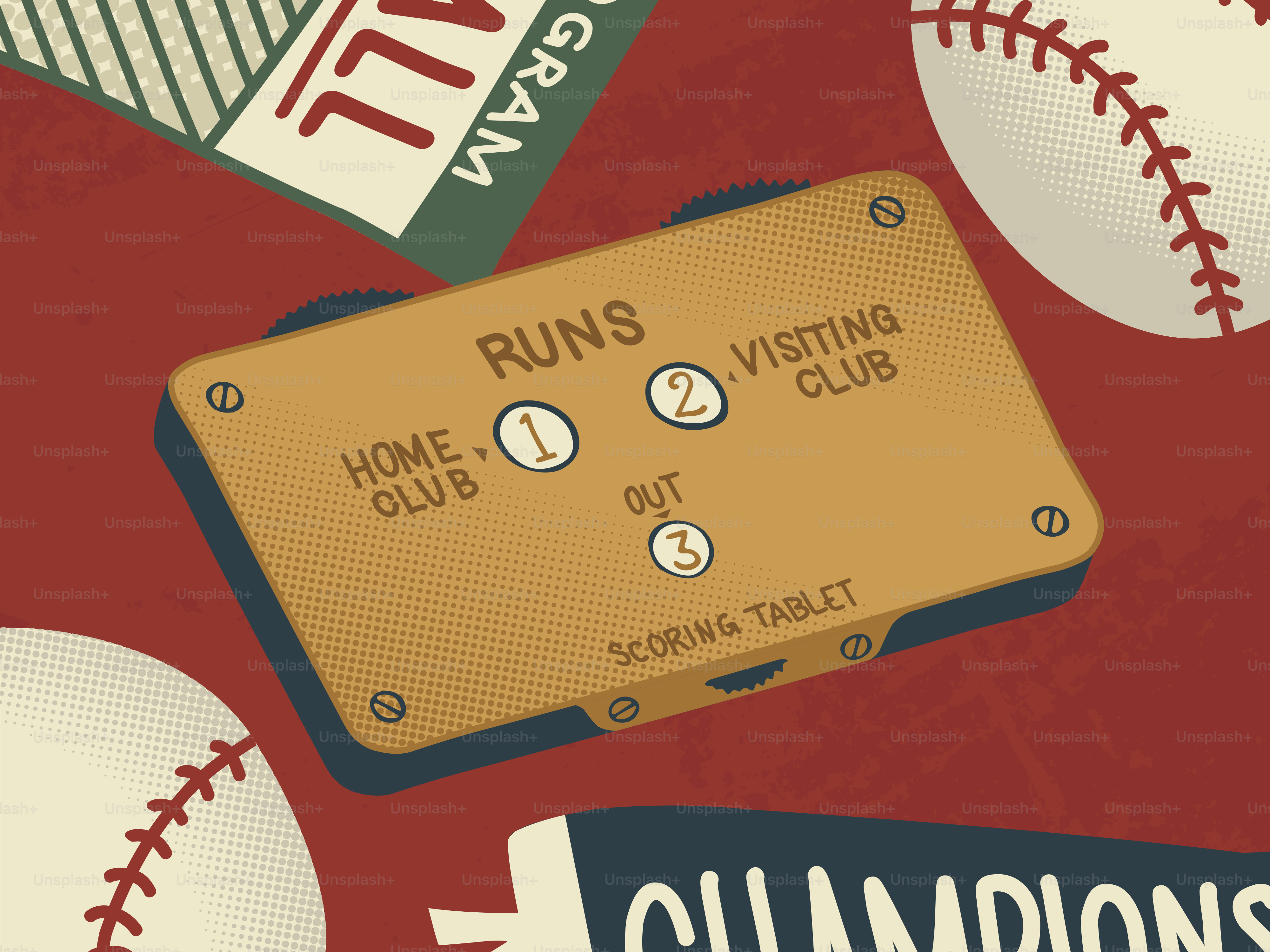 Vintage baseball scoring tablet with balls and baseballs.