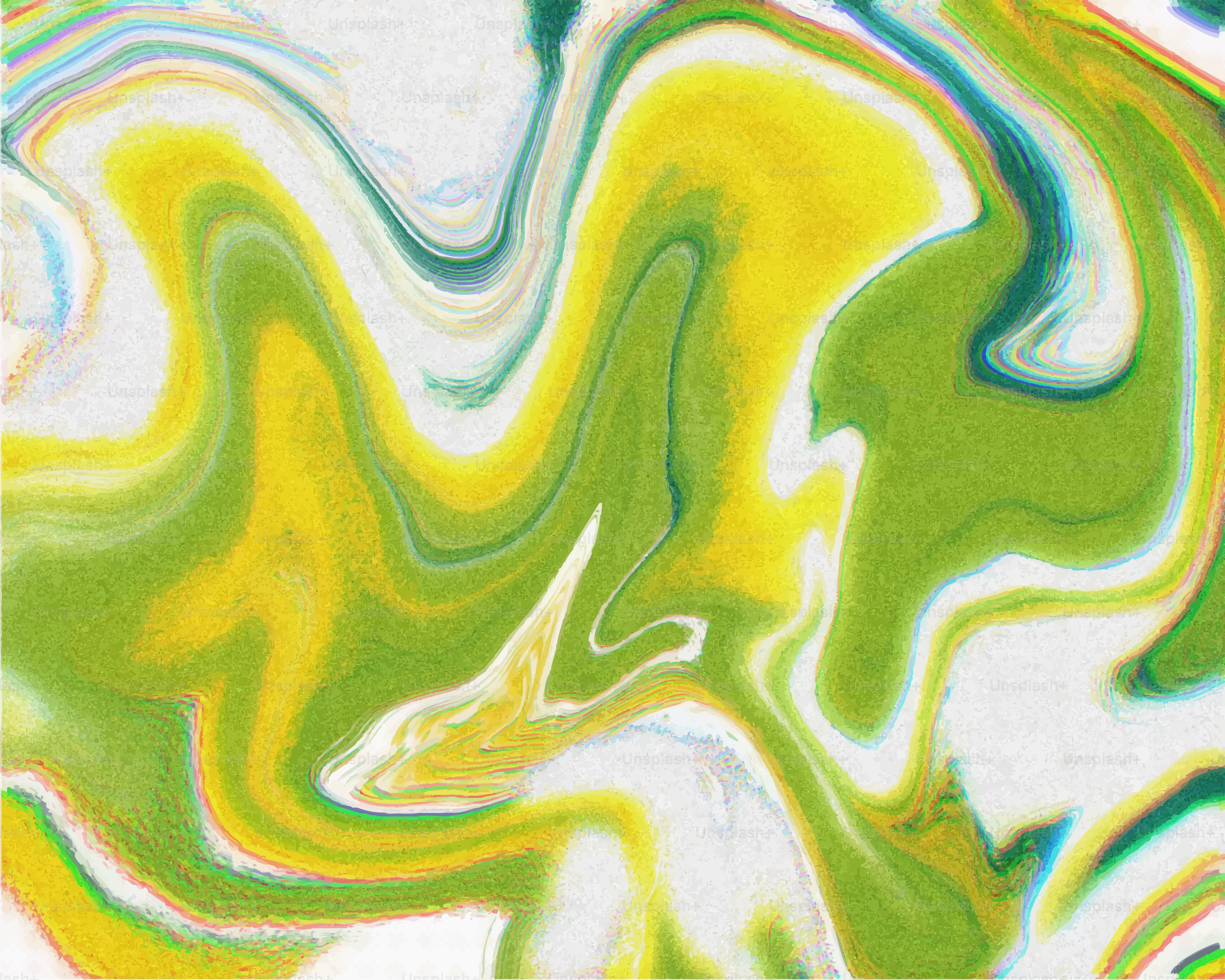 Abstract swirls of green and yellow paint