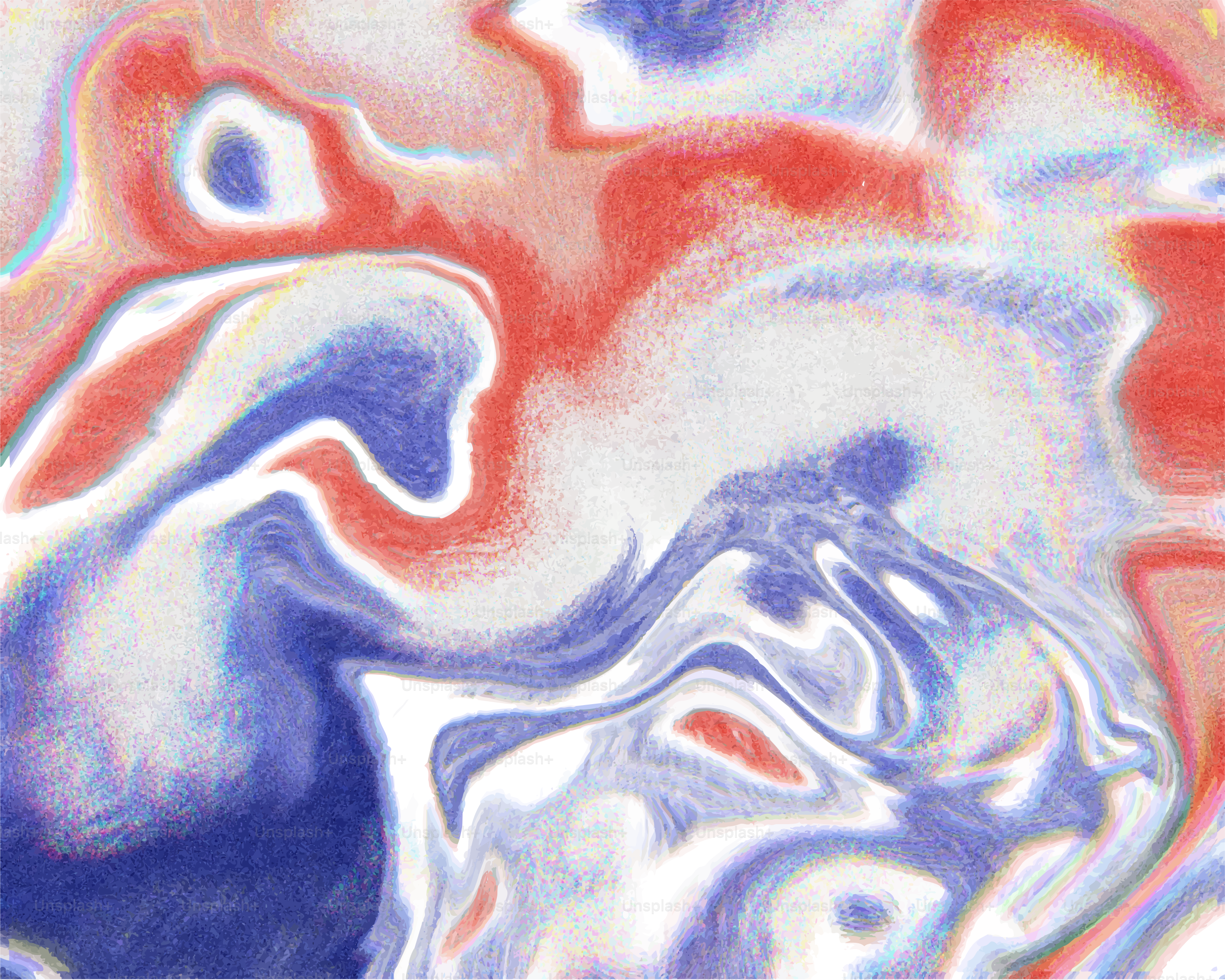 Abstract swirls of red, white, and blue colors.