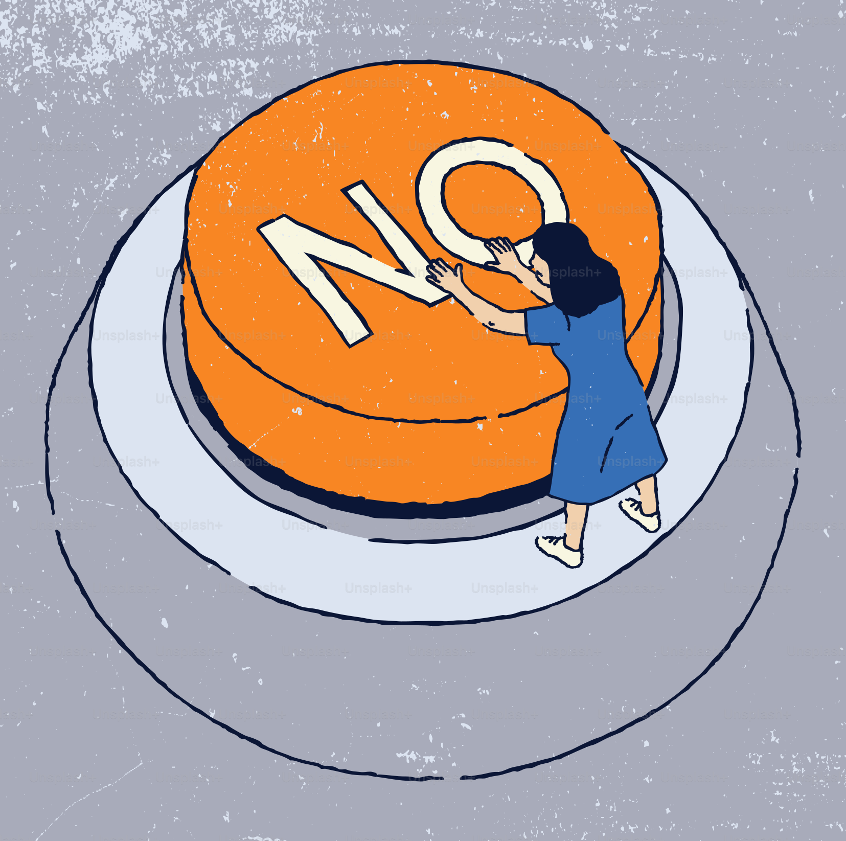 Woman pushing a large orange no button