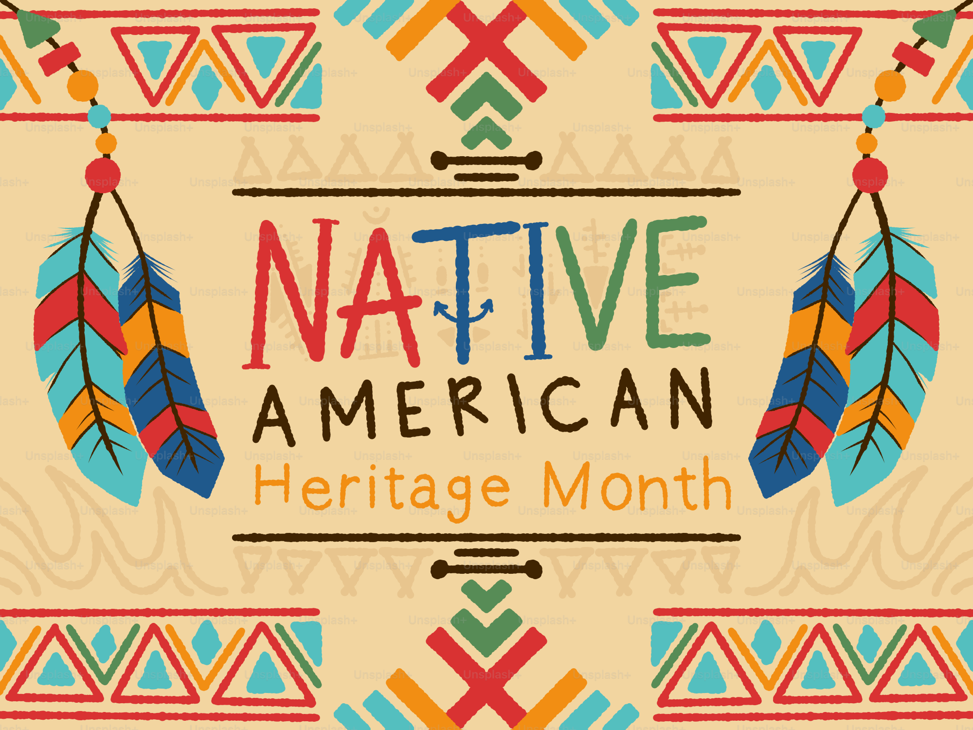 Mese del patrimonio dei nativi americani con piume e motivi