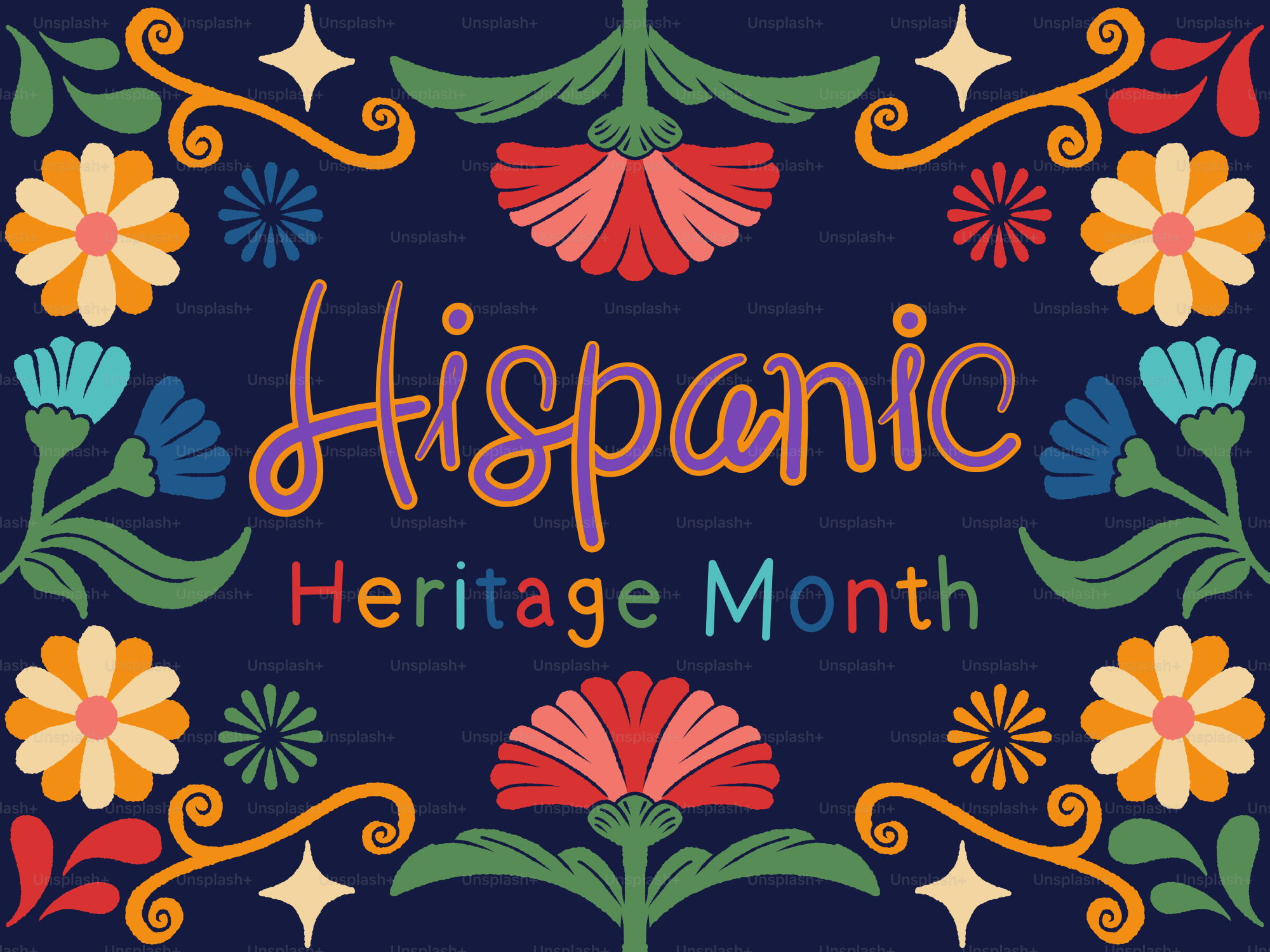 Mese del patrimonio ispanico con bordo floreale
