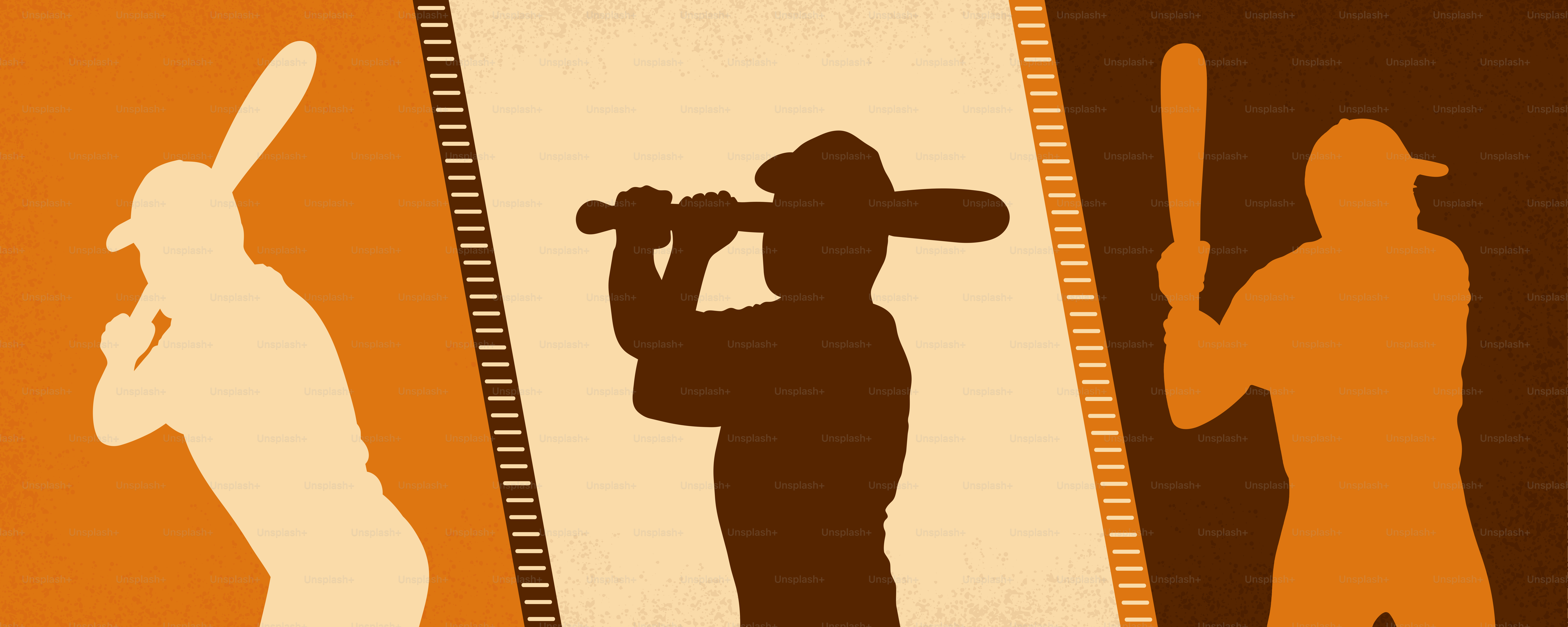 Silhouettes of baseball players in batting stances