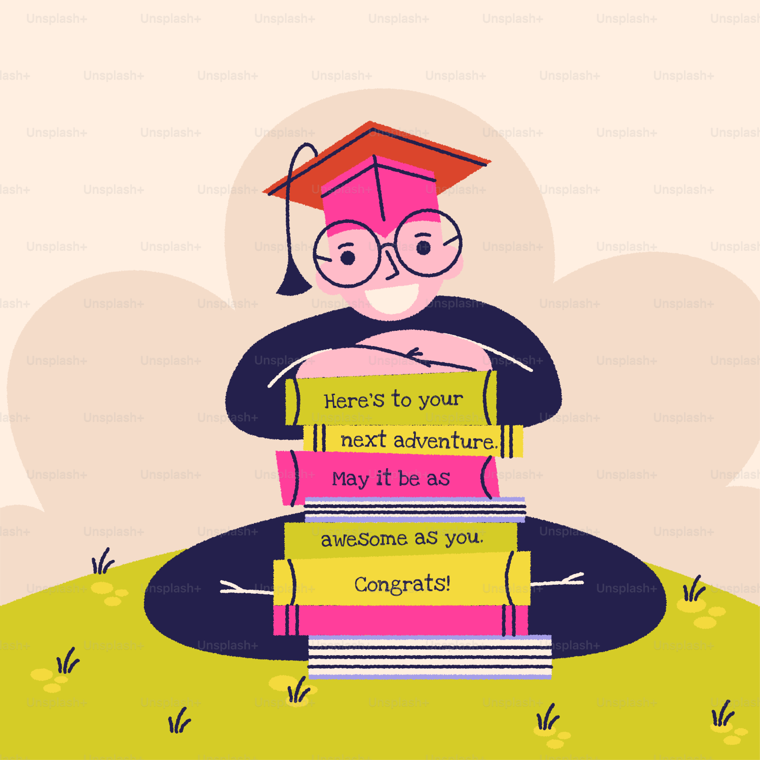 Absolvent mit einem Stapel Glückwunschbücher