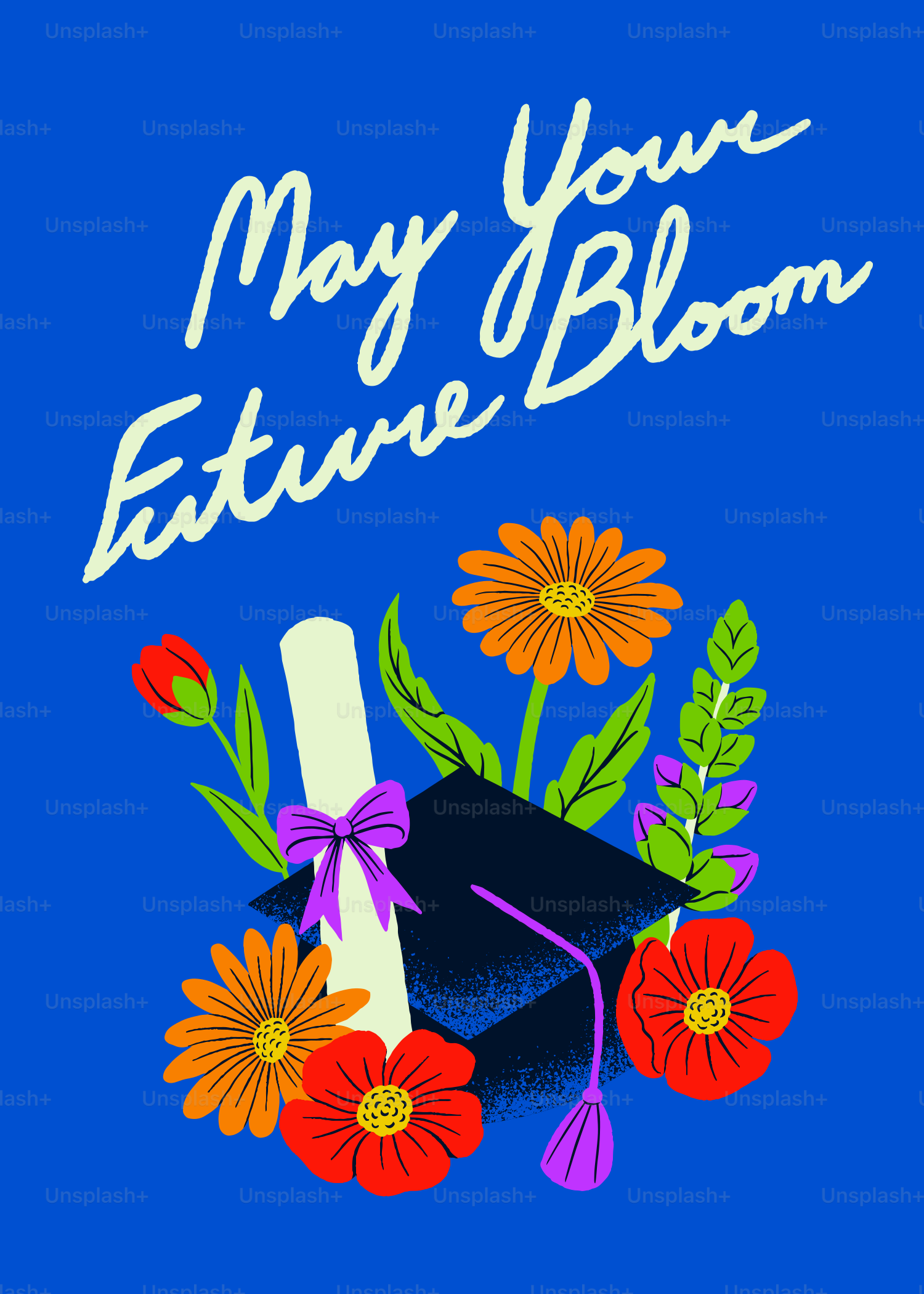 꽃이 피어난 졸업 모자와 졸업장