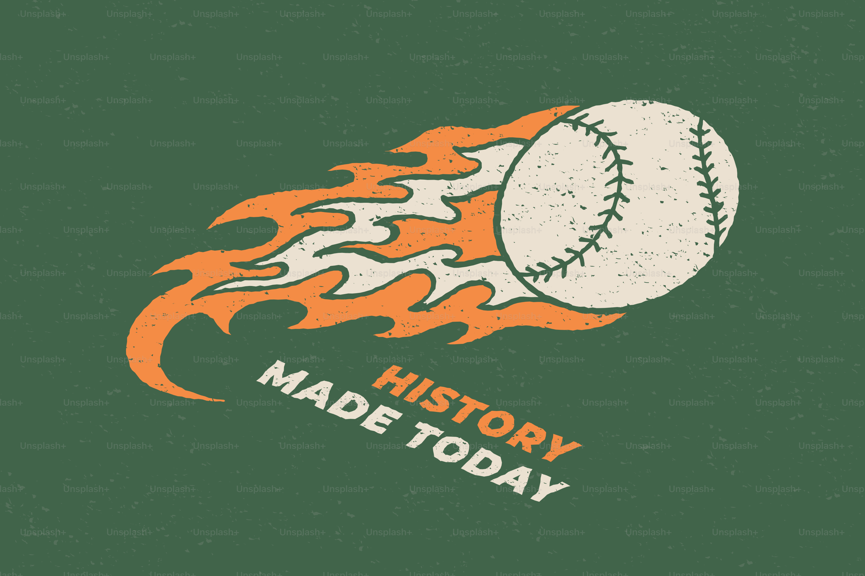 Baseball con fiamme e testo "storia fatta oggi"