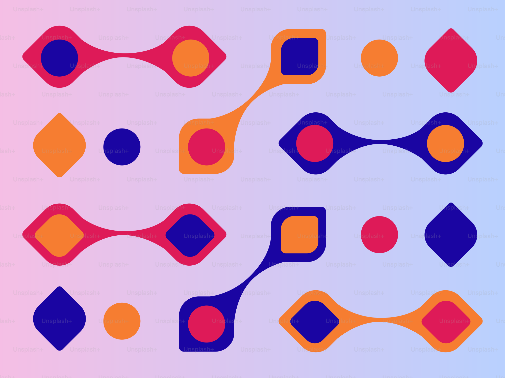 オレンジ、青、ピンクの抽象的な幾何学模様。