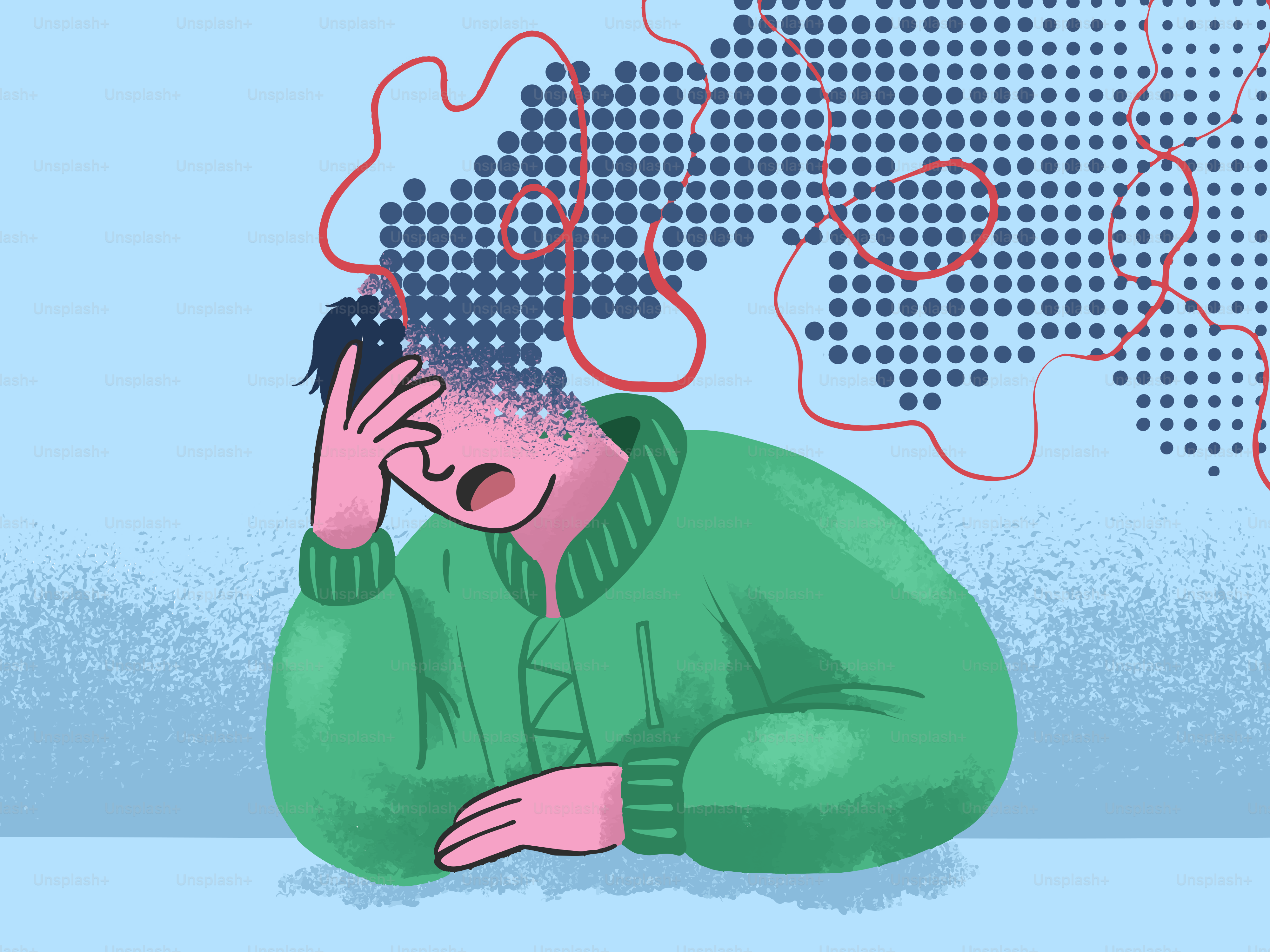 A person experiencing mental distress with abstract thoughts.