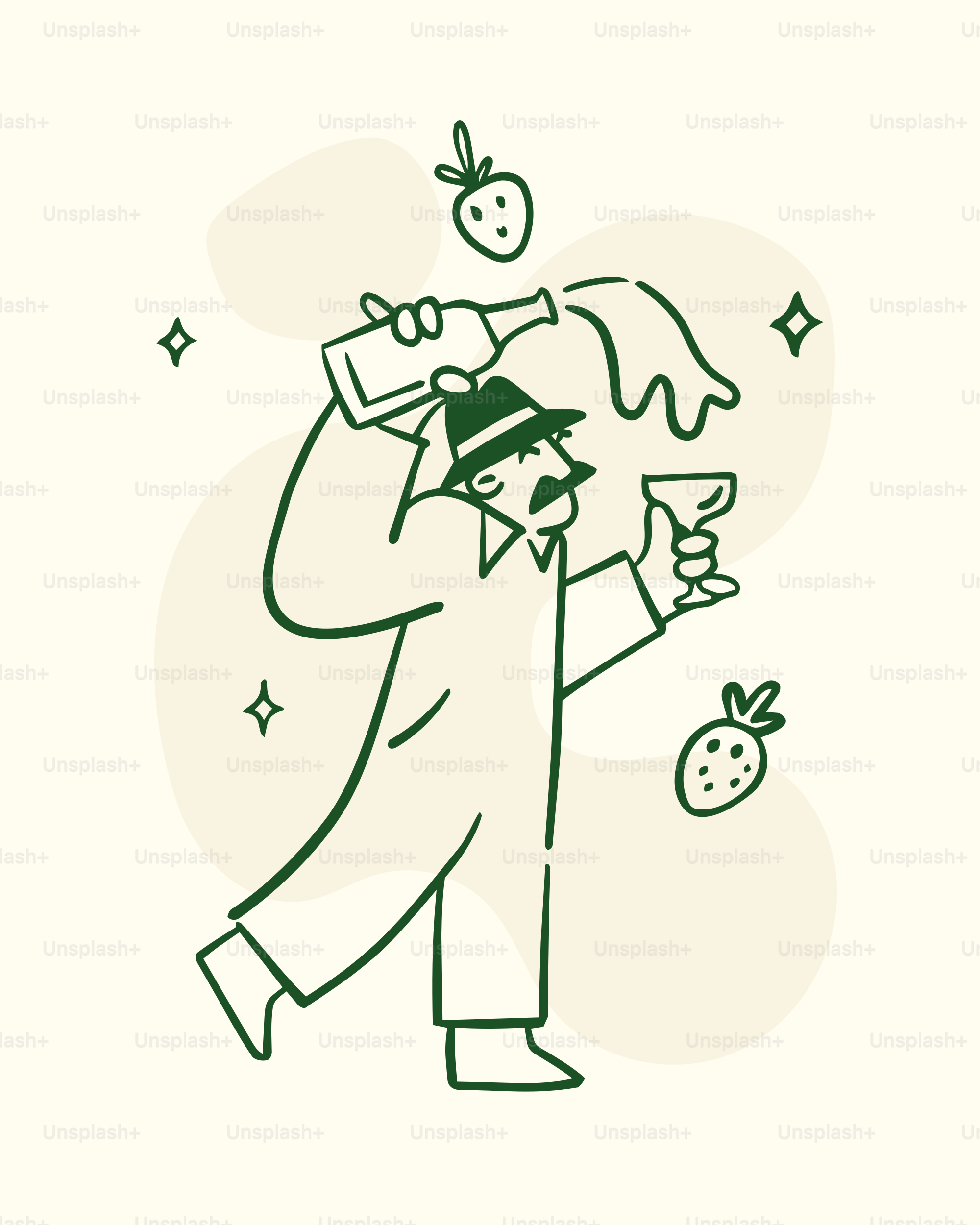 Man pouring drink with strawberries and sparkles