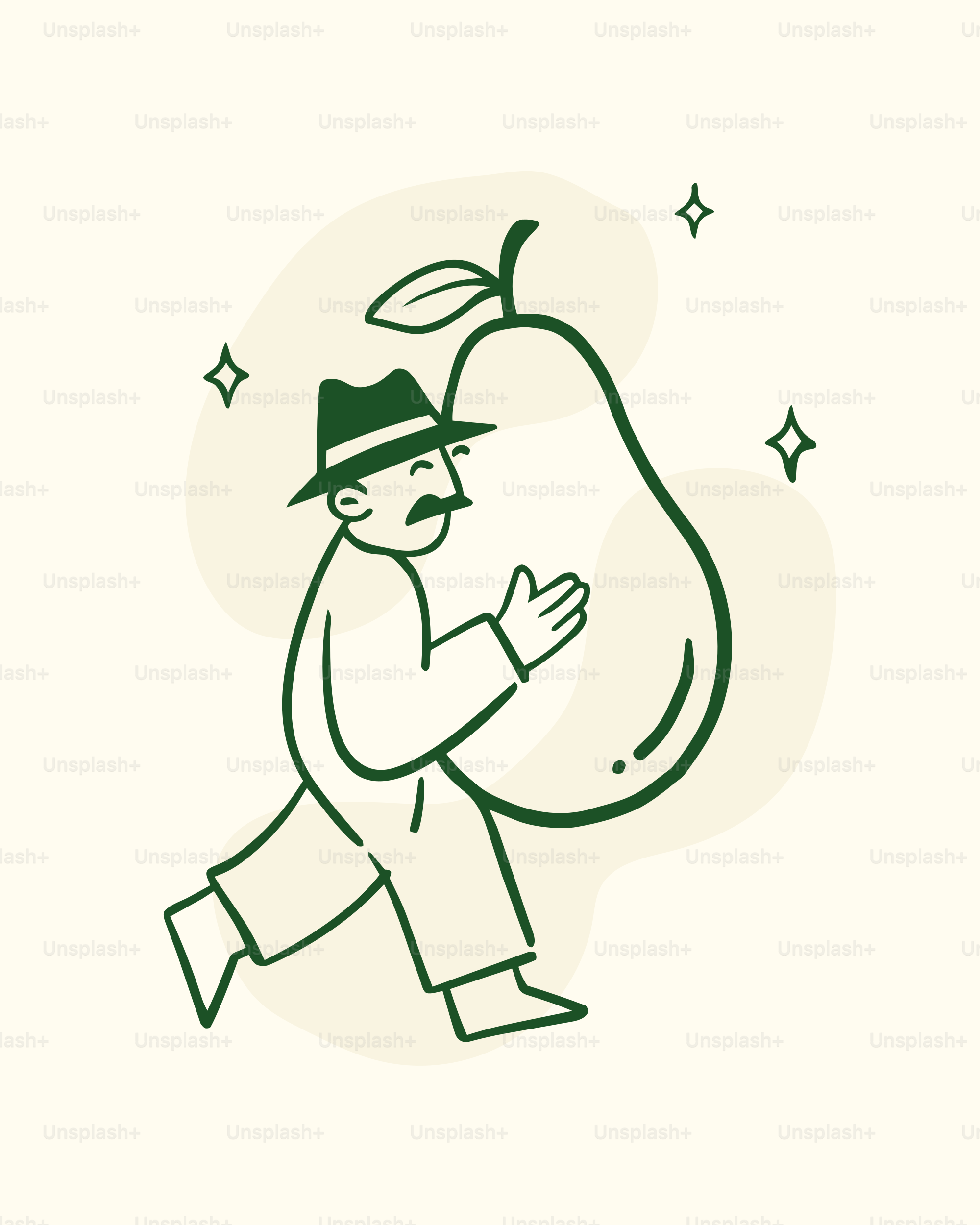 Man carrying a large pear with a smile