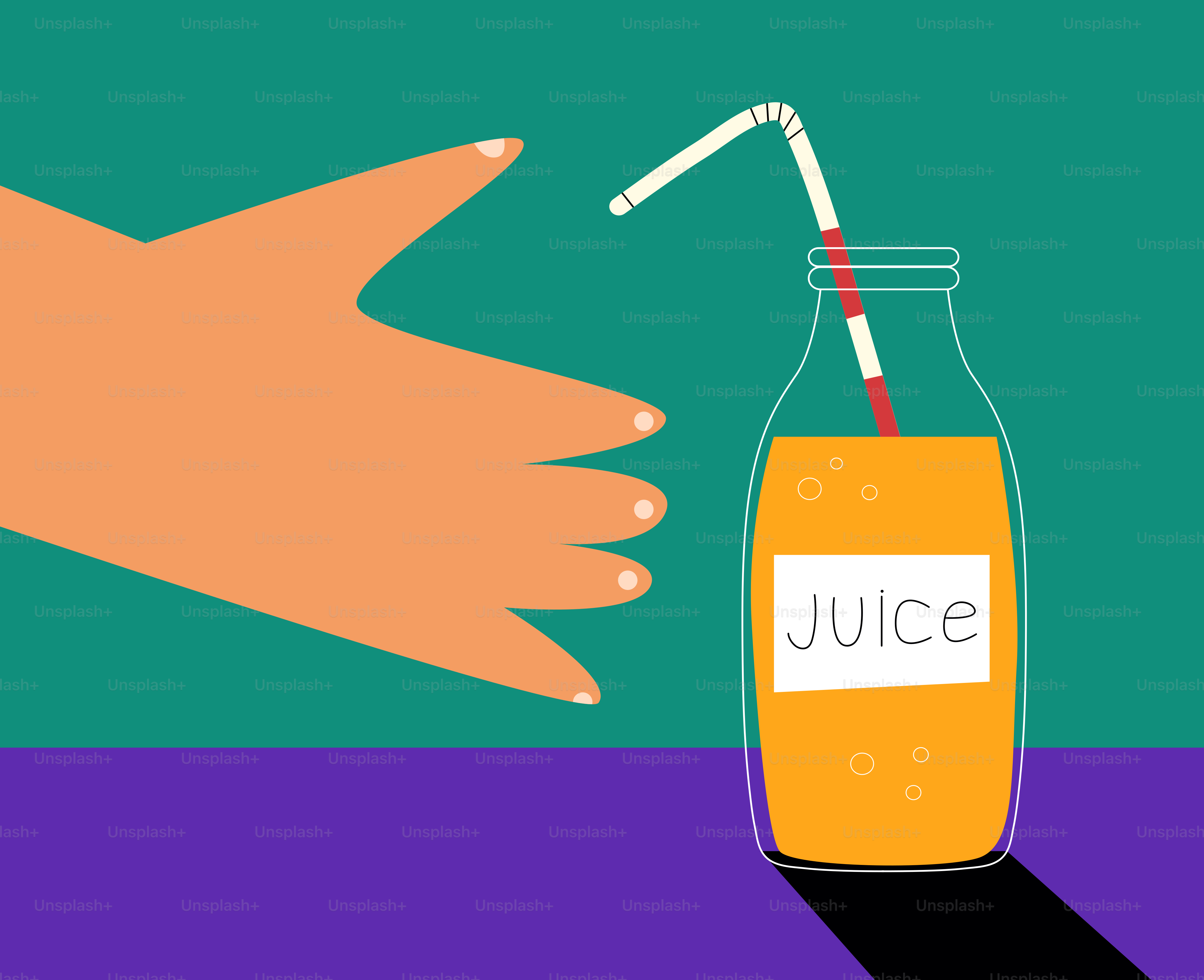 Hand greift nach einer Flasche Saft