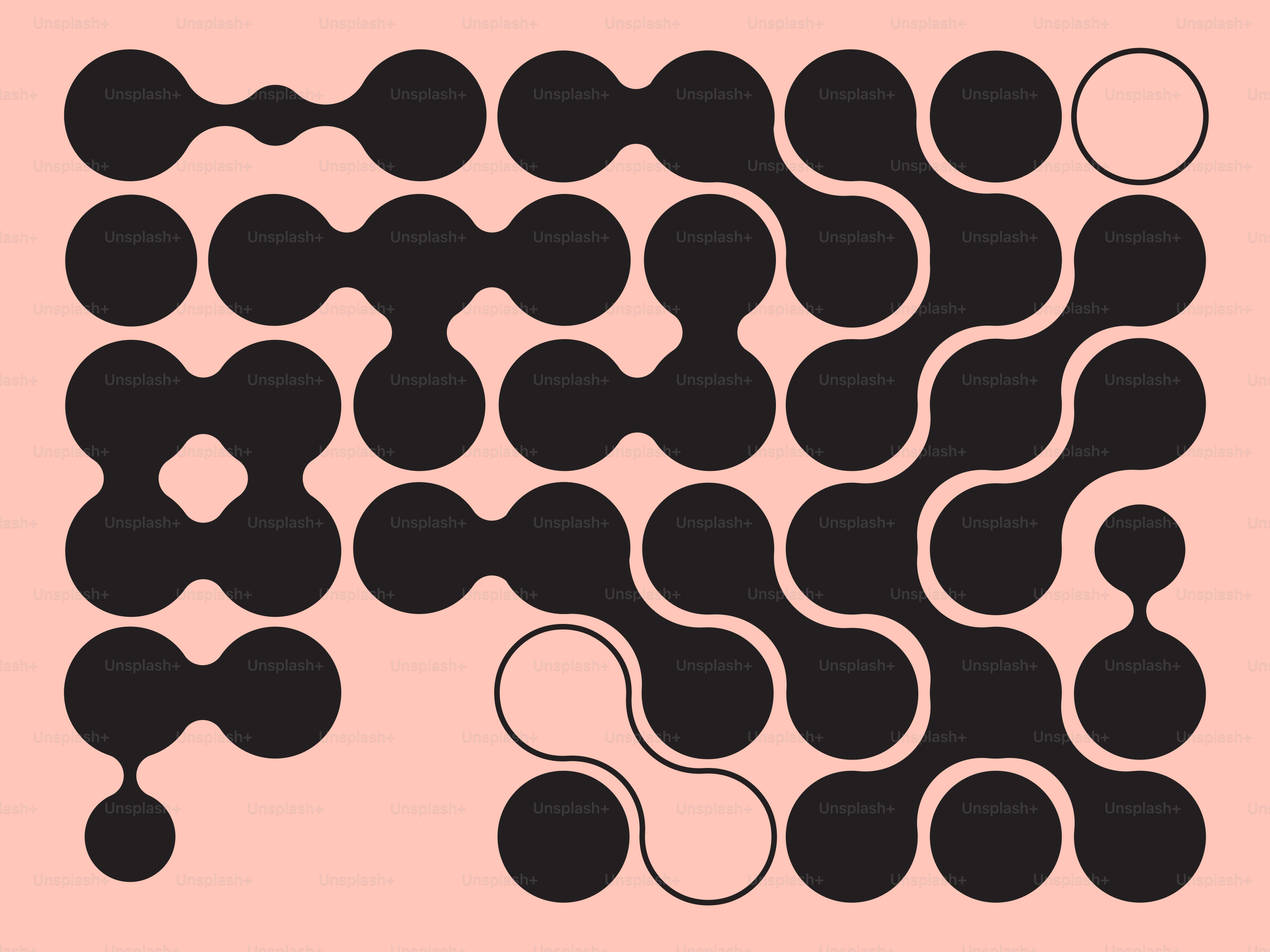Forme astratte e nere su uno sfondo rosa pallido.