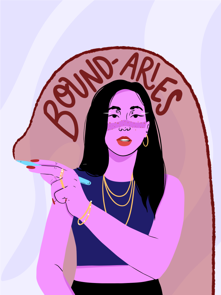 펜으로 경계를 긋는 여성