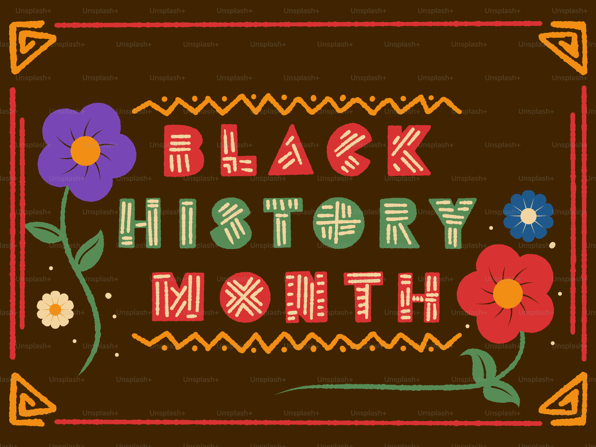 Testo del mese della storia nera con fiori colorati