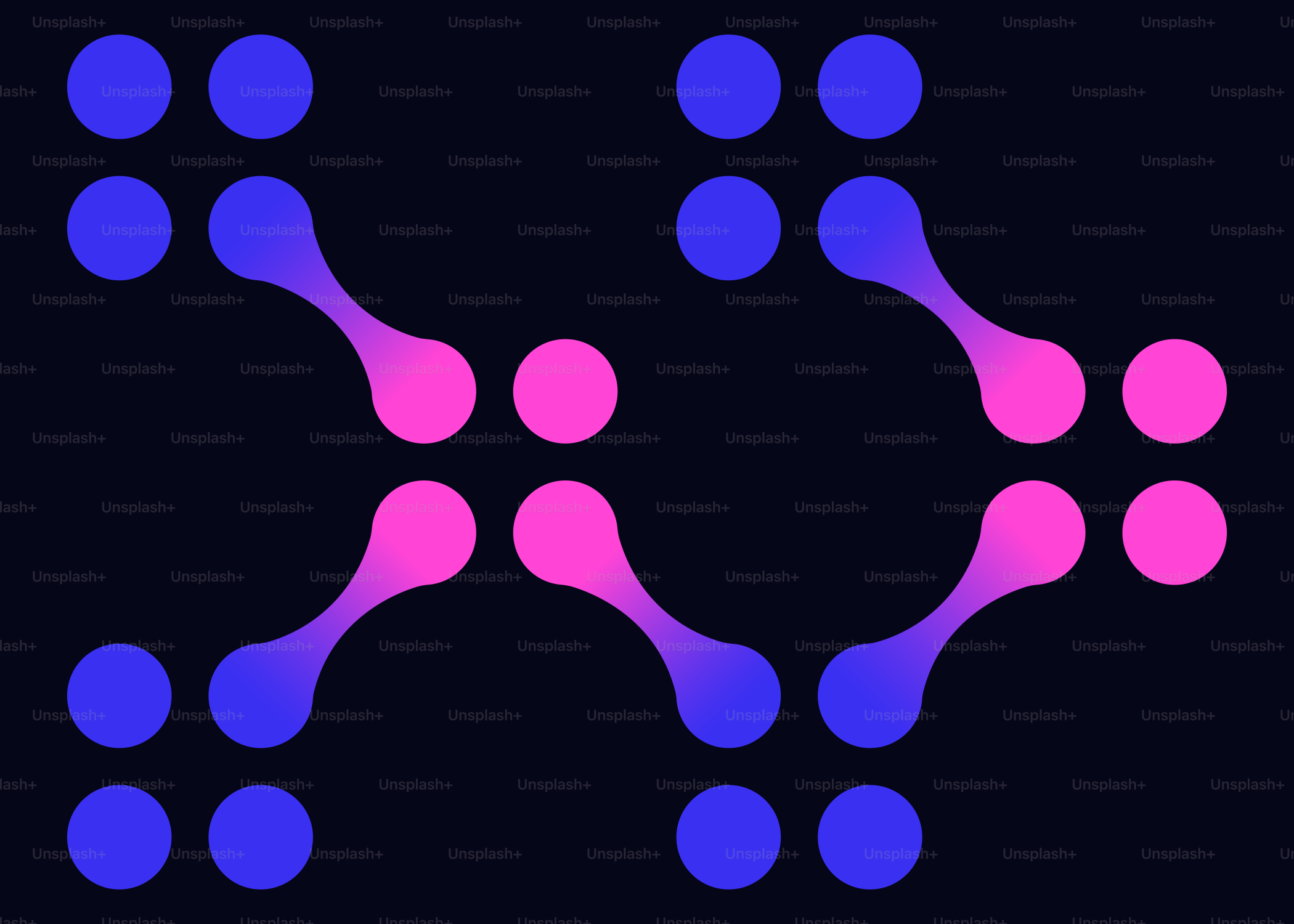 곡선으로 연결된 파란색과 분홍색 점들의 추상적 패턴
