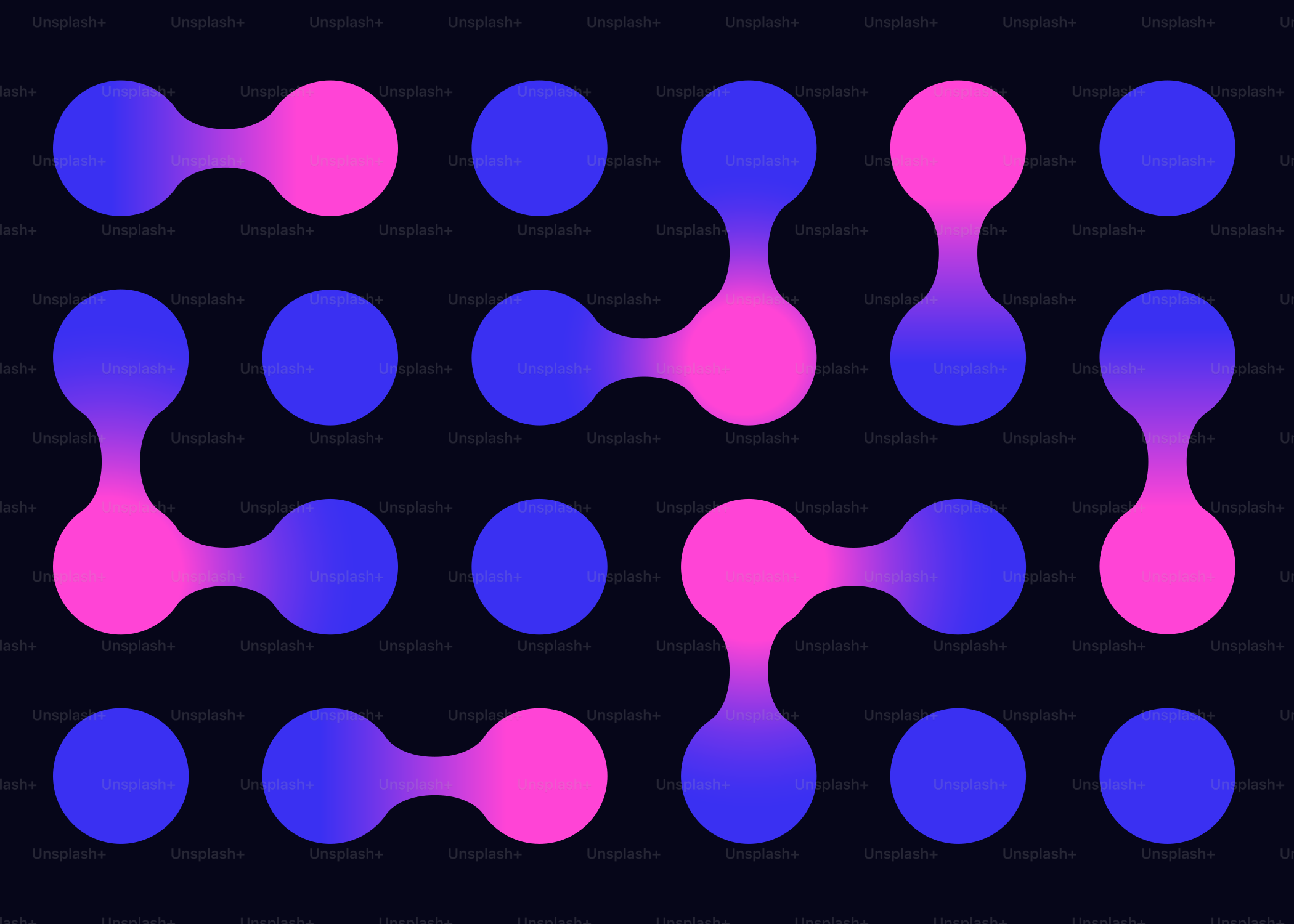 분홍색과 파란색 원이 연결된 추상적인 패턴
