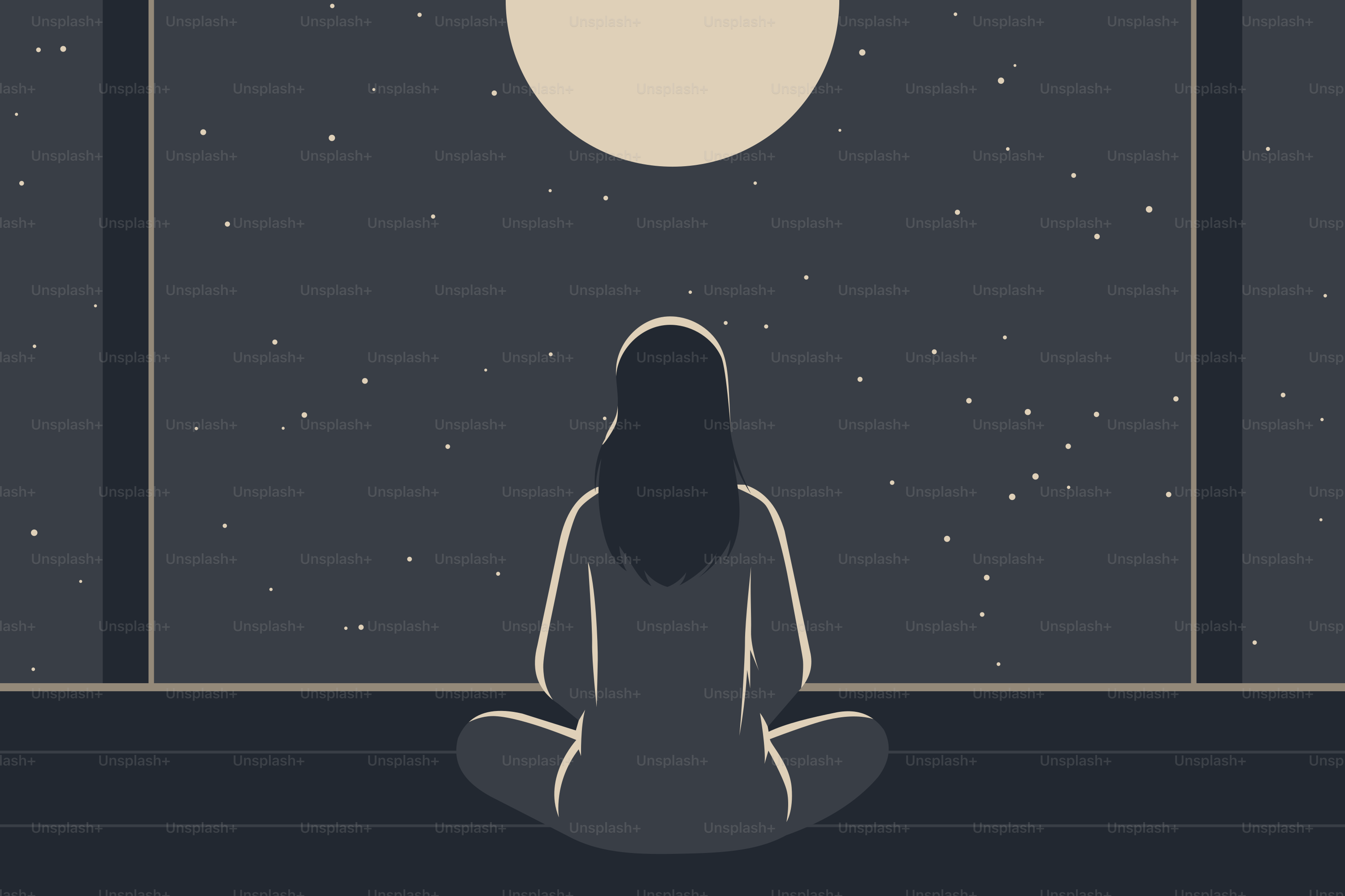 Donna seduta alla finestra che guarda la luna