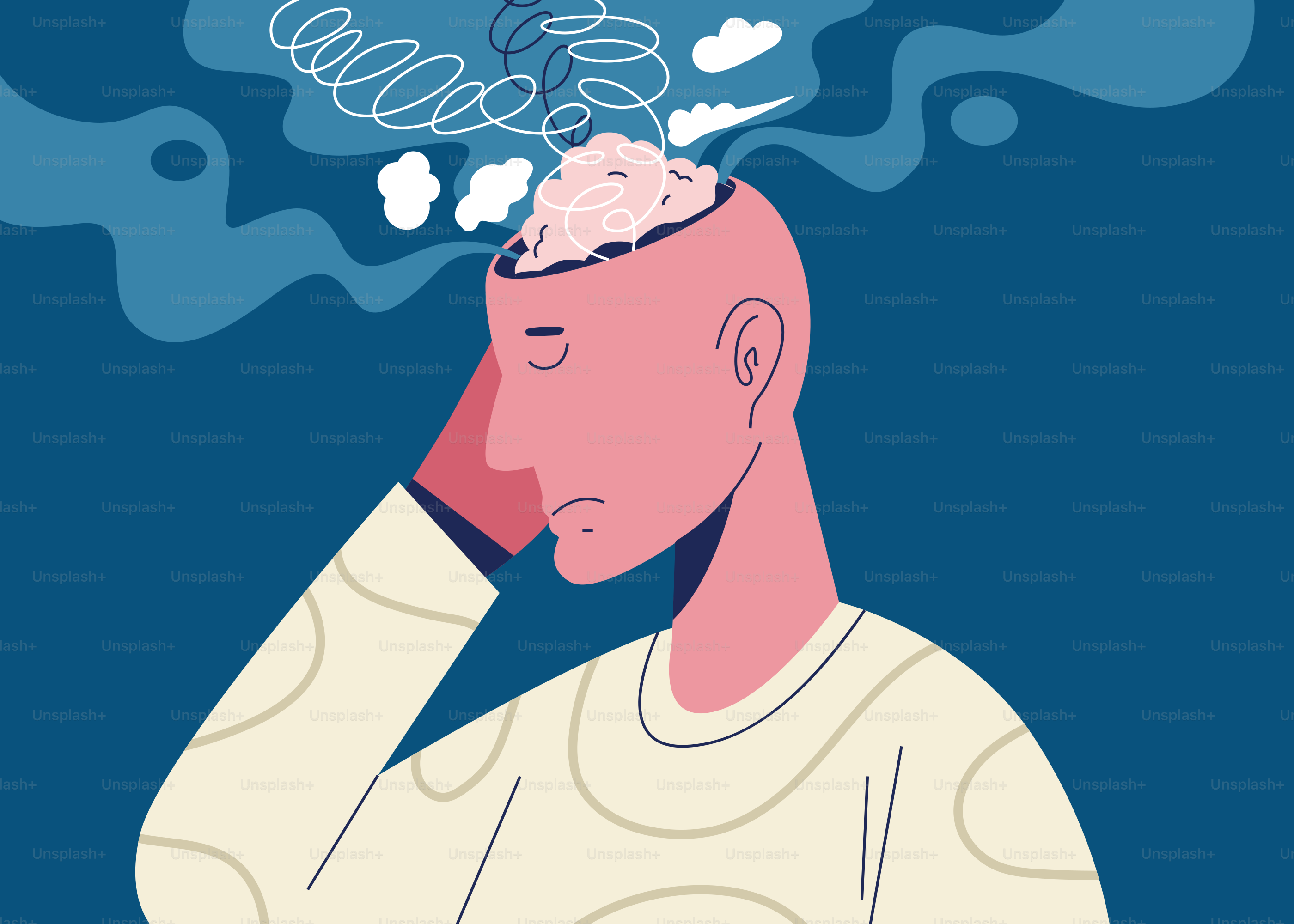 心が乱れ、思考が渦巻く人物。