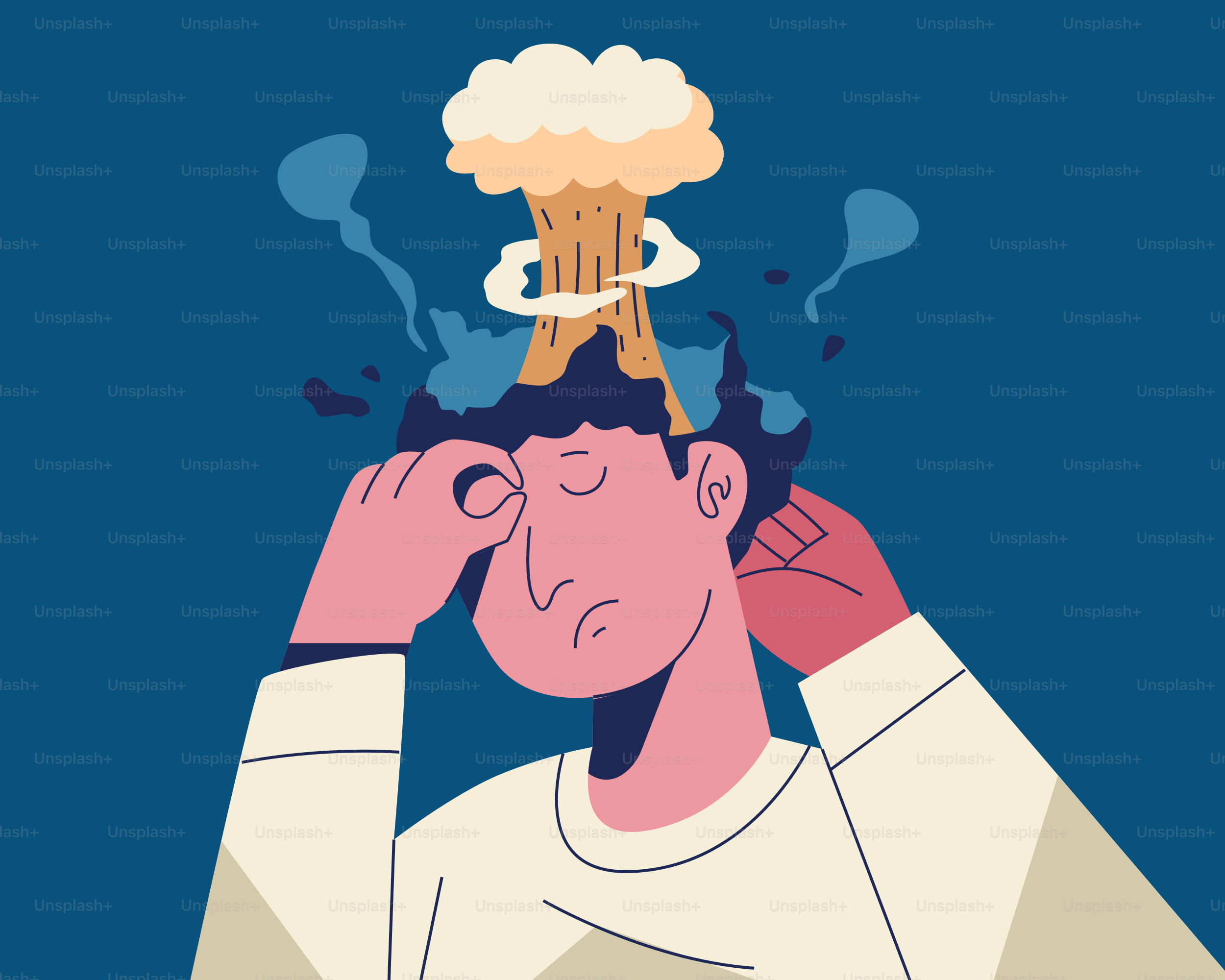 頭に爆発した男性はストレスを象徴している