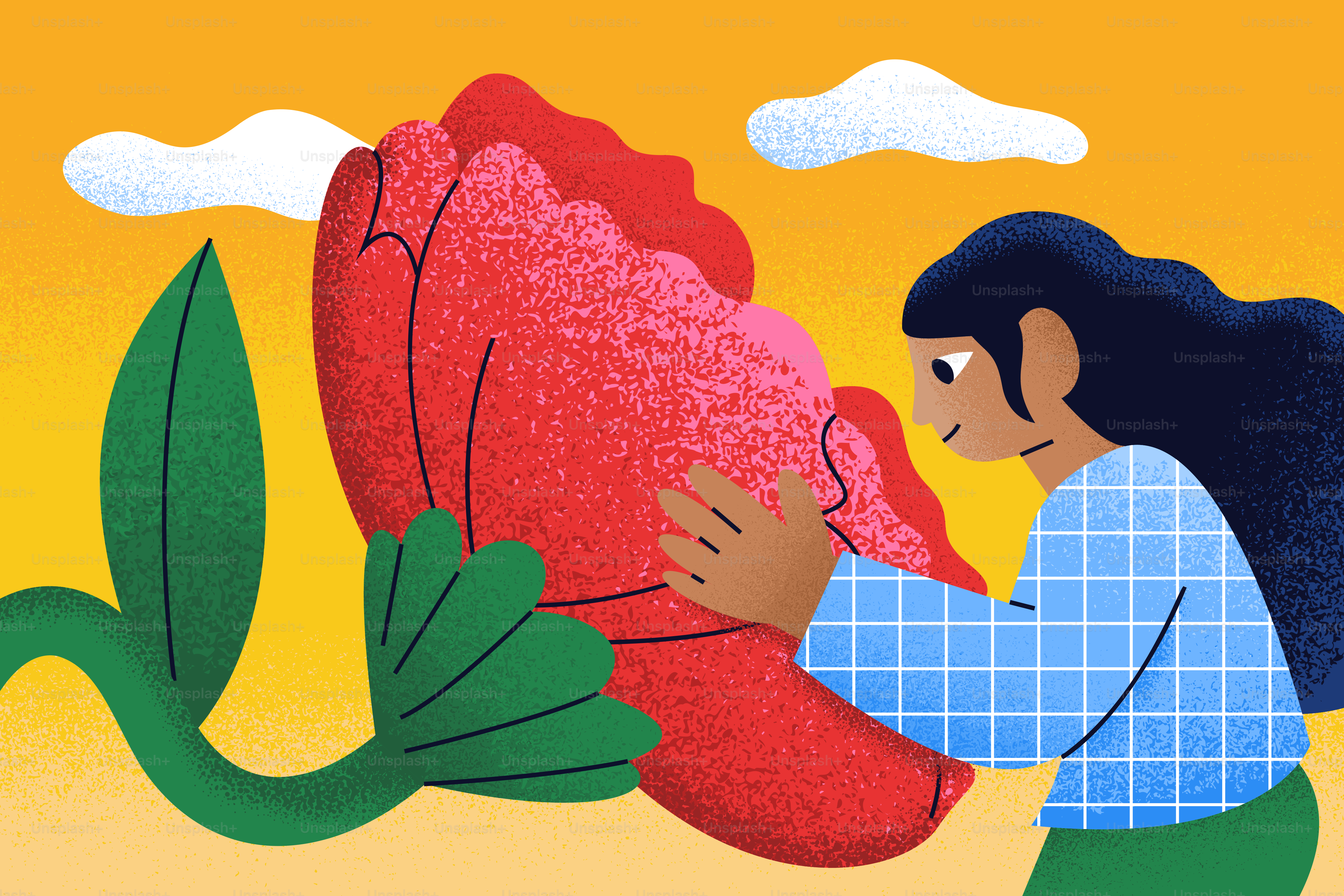 Una persona toca suavemente una gran flor roja.