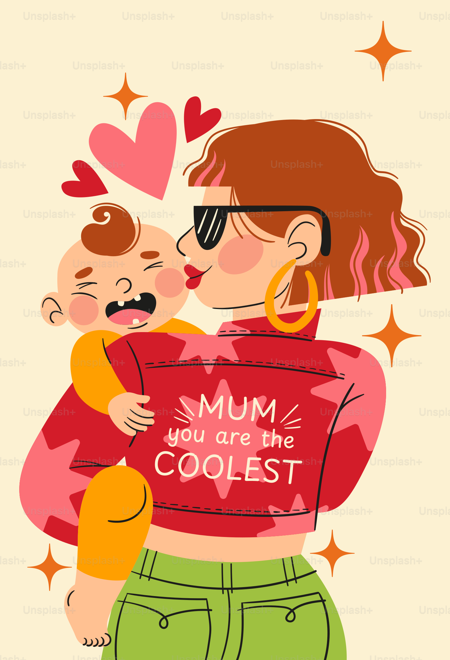 Mutter, die ihr Baby mit Herzen und Sternen küsst