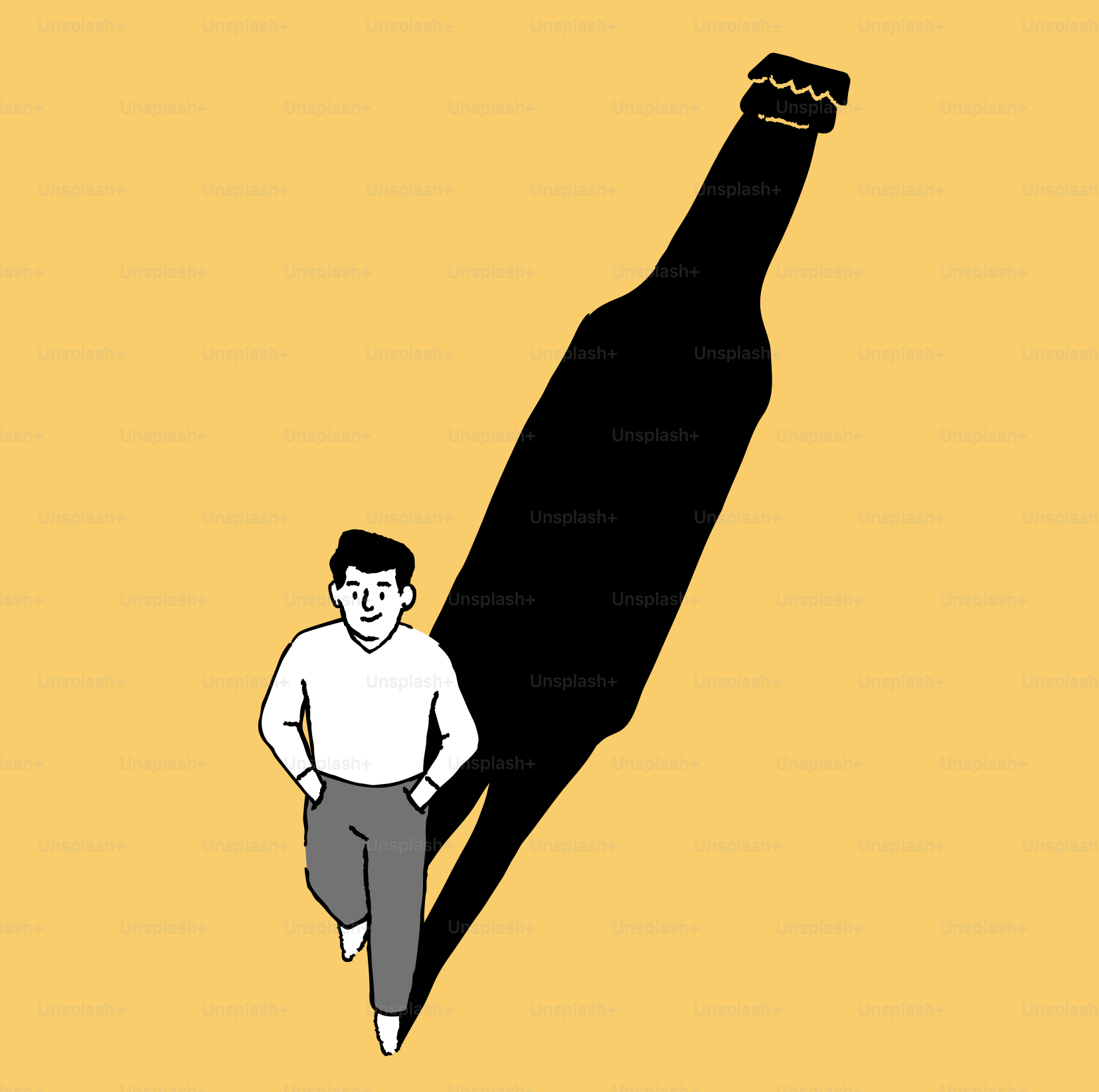 Man casts a shadow of a beer bottle
