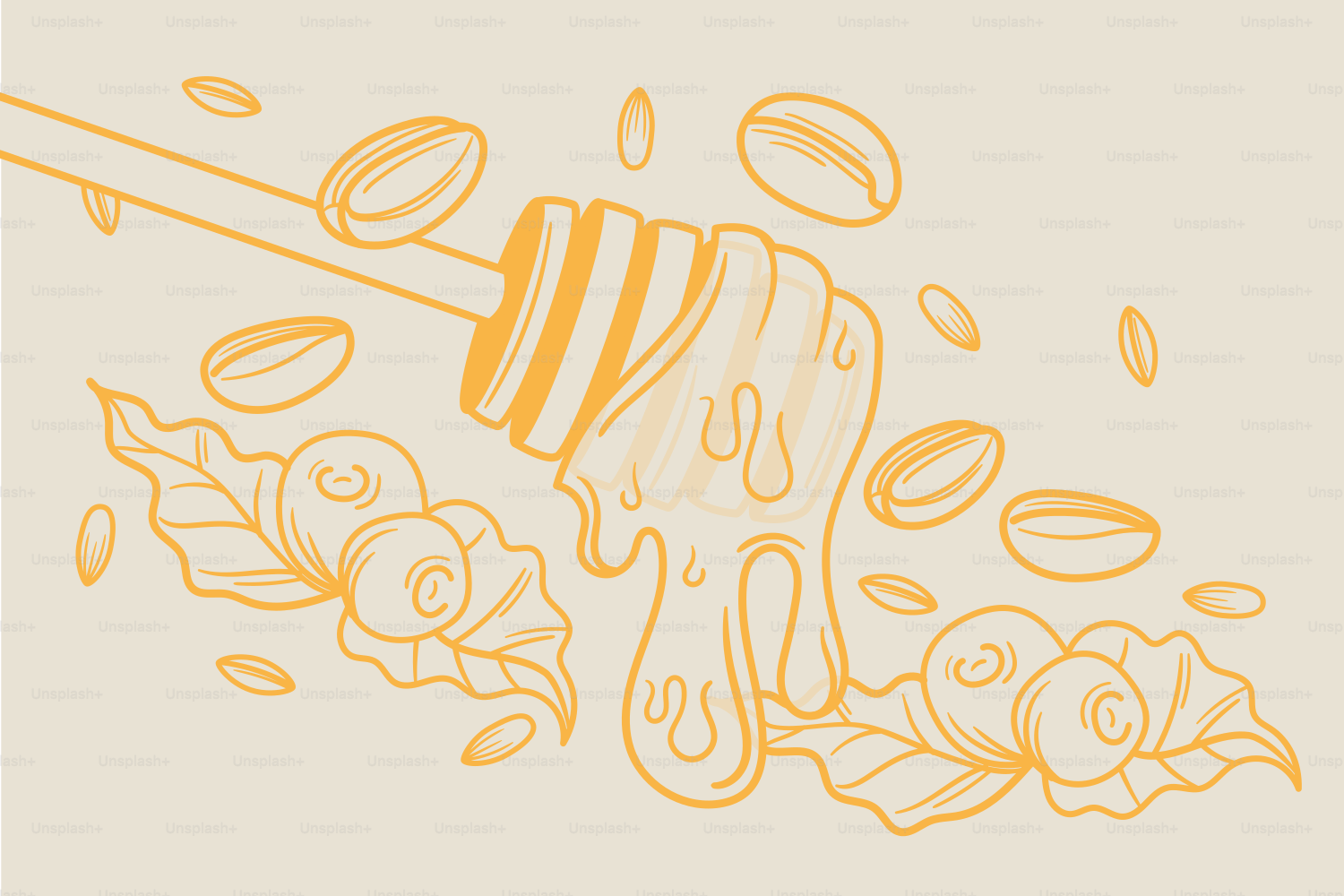 Honigdipper mit Kaffeebohnen und Blättern