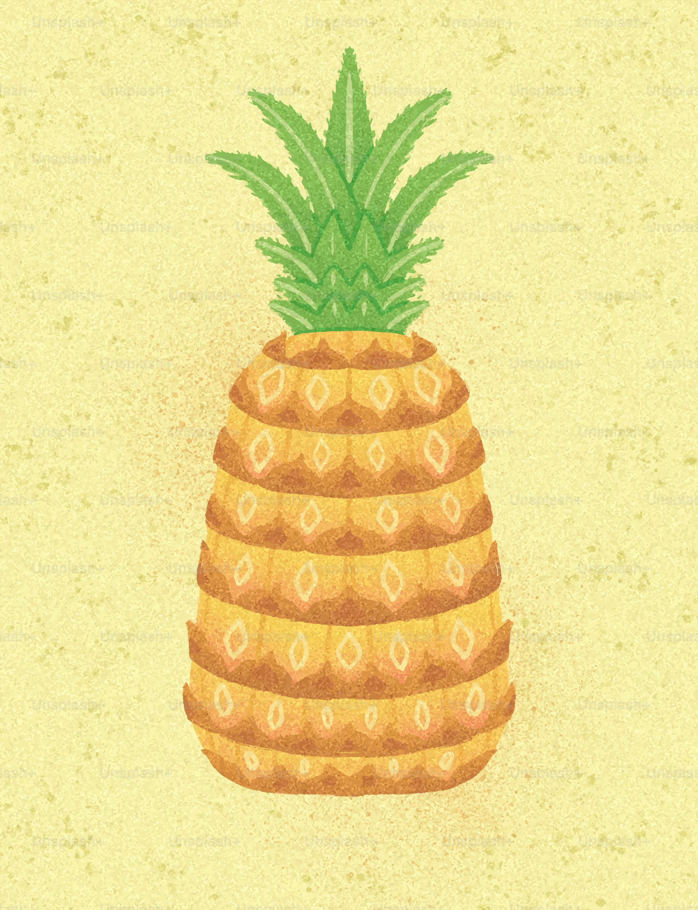 Un ananas stylisé sur fond jaune texturé