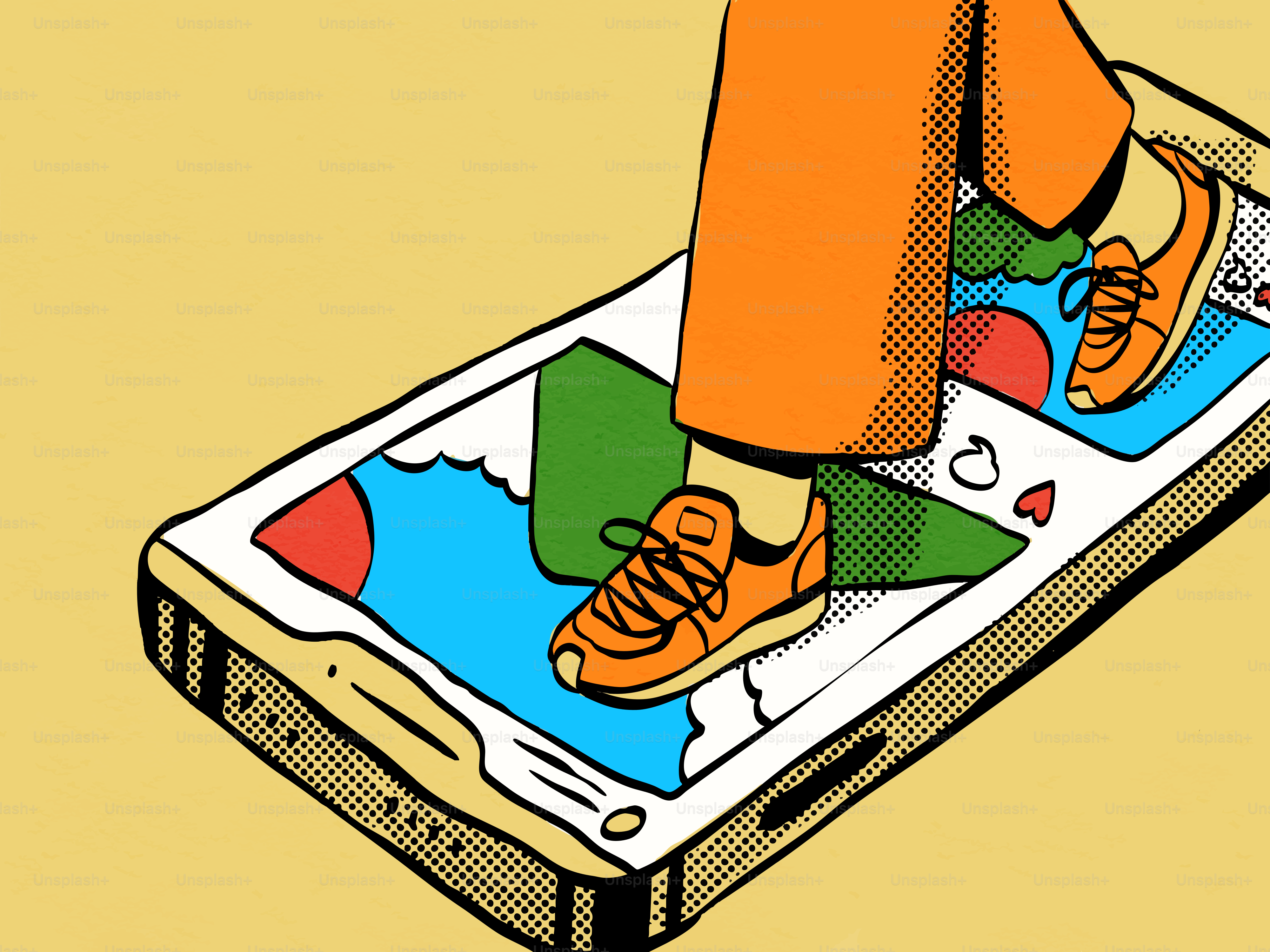 地図を映し出すスマートフォンの画面を歩く人