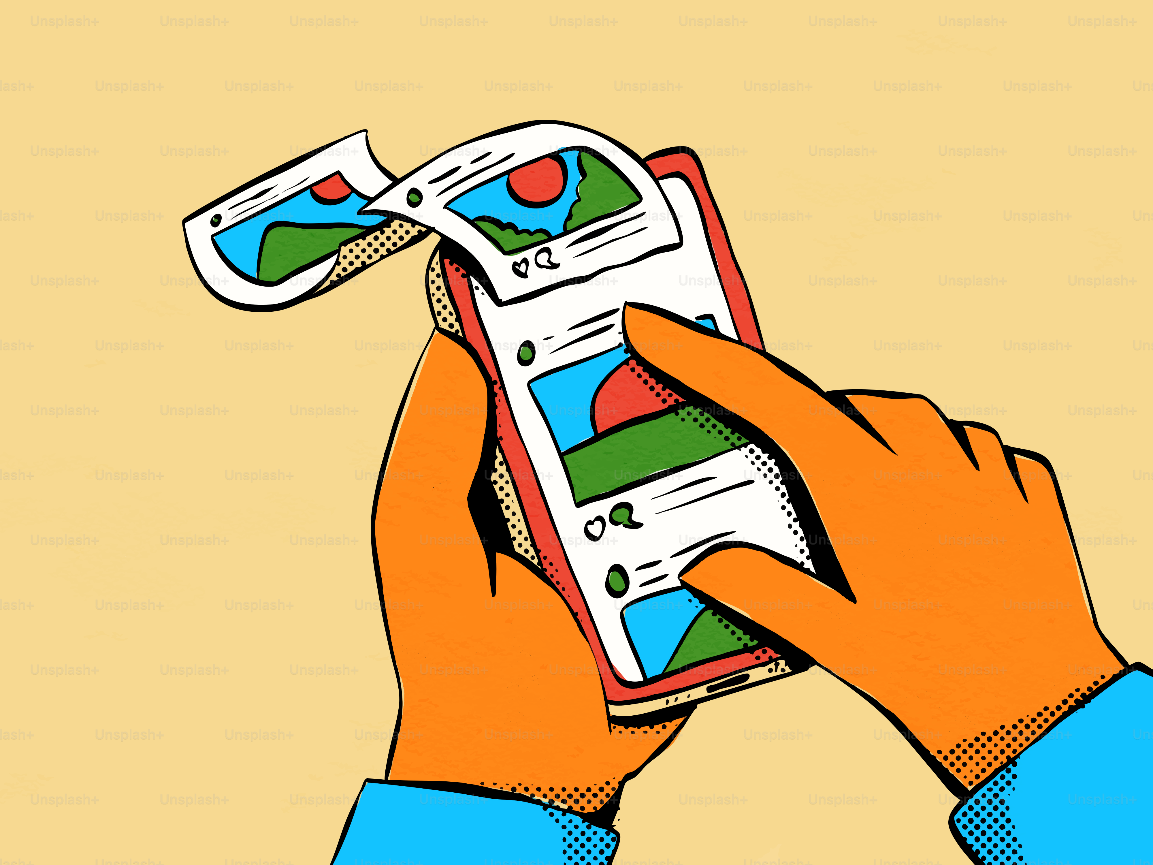 スマートフォンで画像をスクロールする手