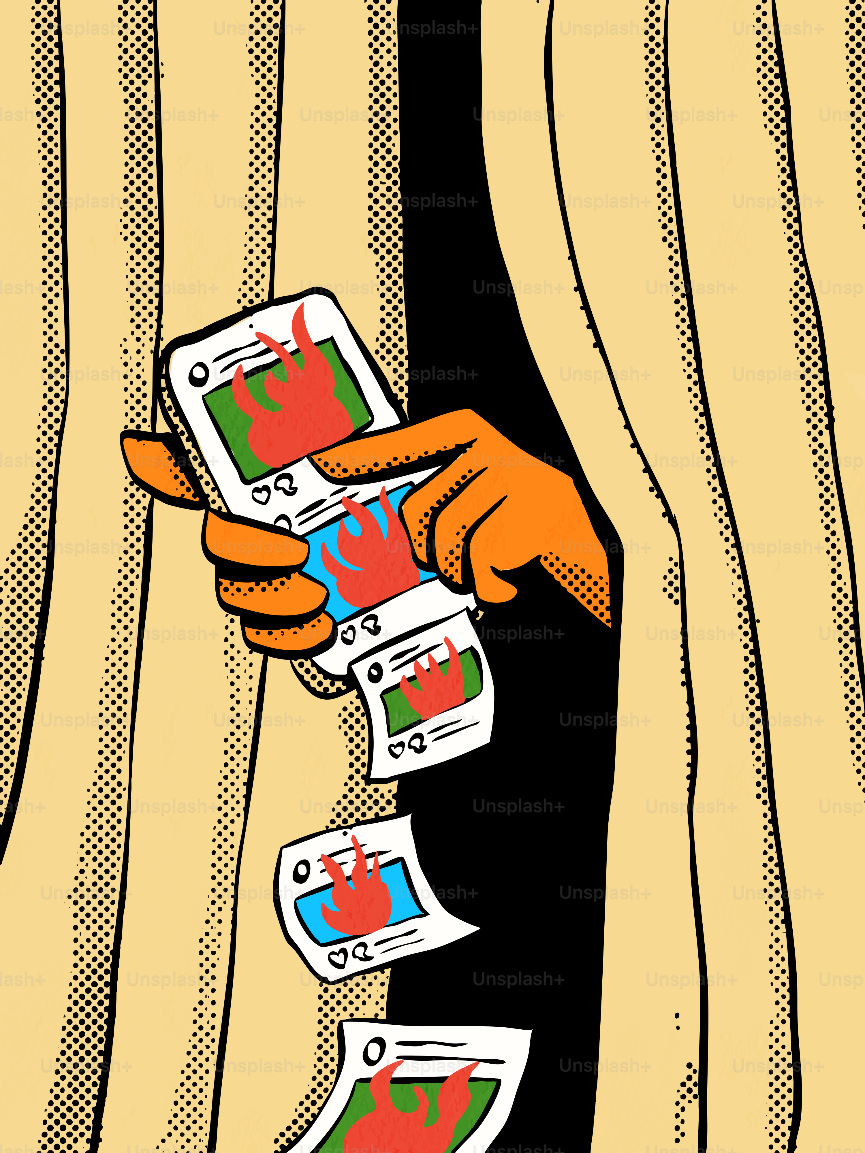 火のアイコンがついたSNS投稿を手でスクロールする。