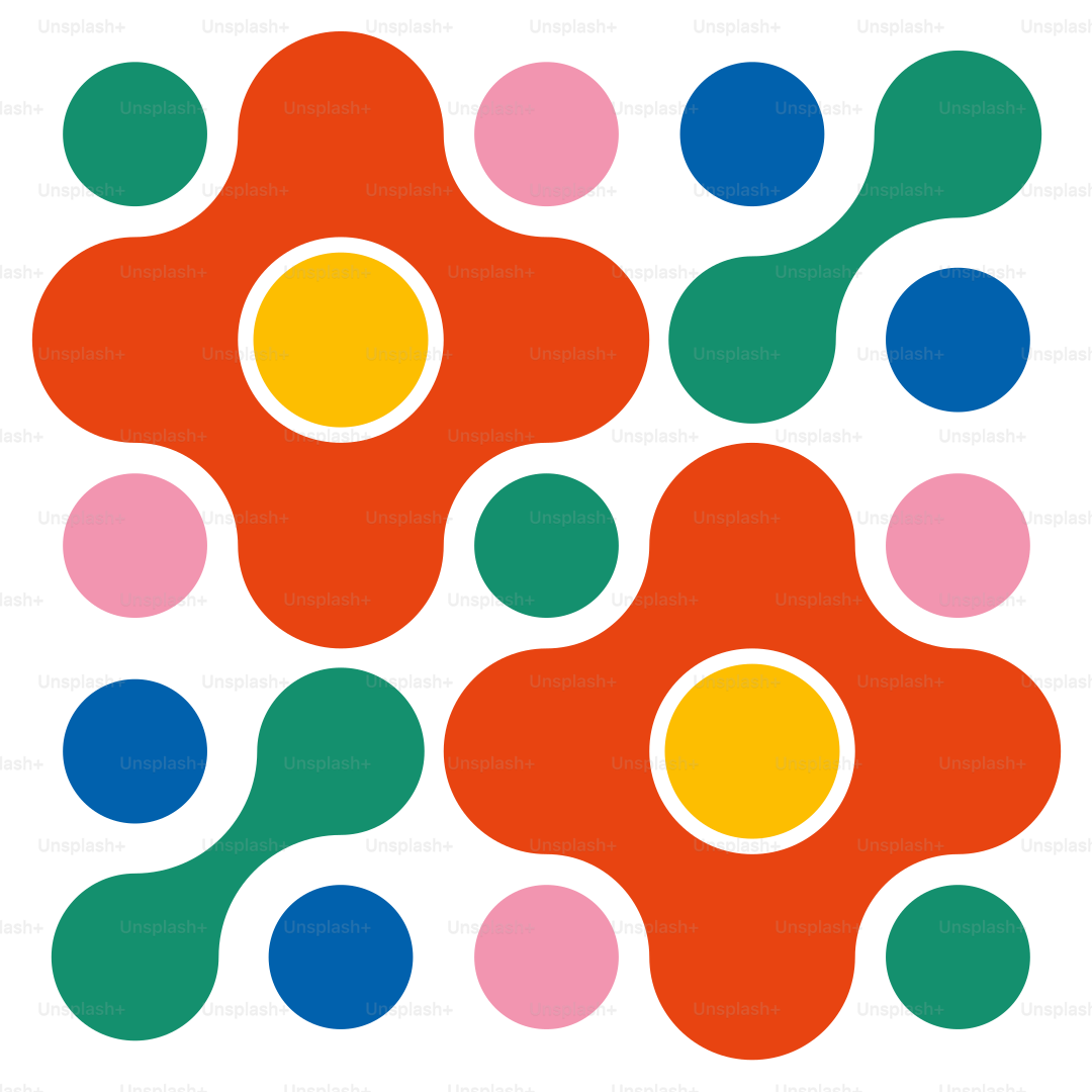 Abstraktes Muster mit farbenfrohen Formen und Kreisen