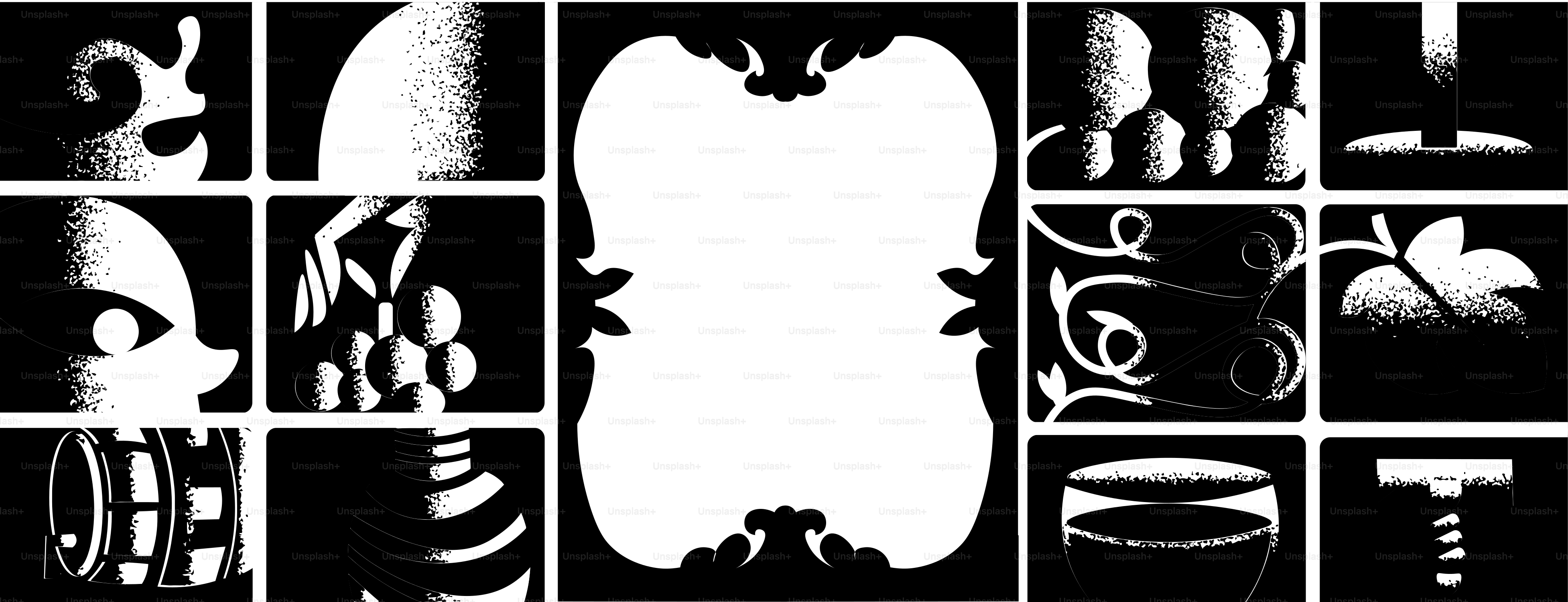 Collage aus schwarz-weißen abstrakten Formen und Objekten.