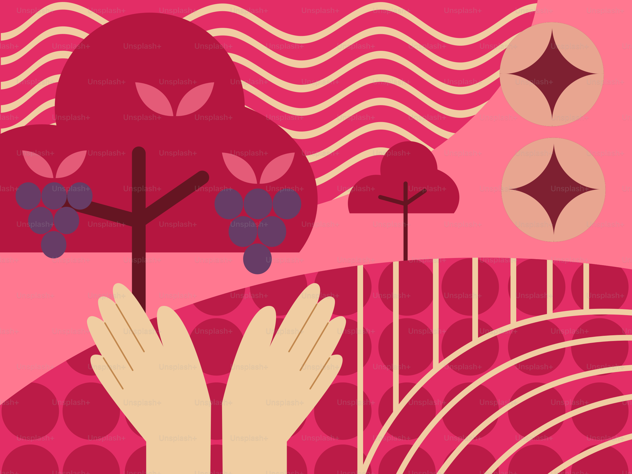 Lanskap abstrak dengan tangan dan pepohonan bergaya