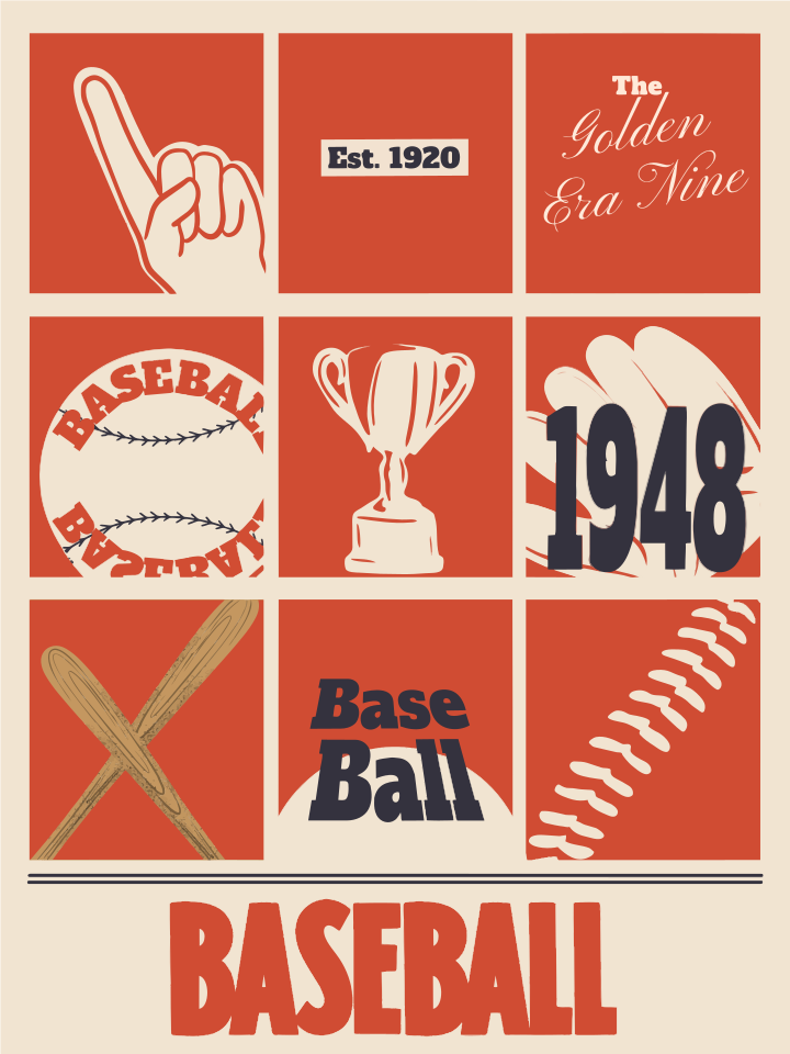 트로피와 배트가 있는 빈티지 야구 콜라주