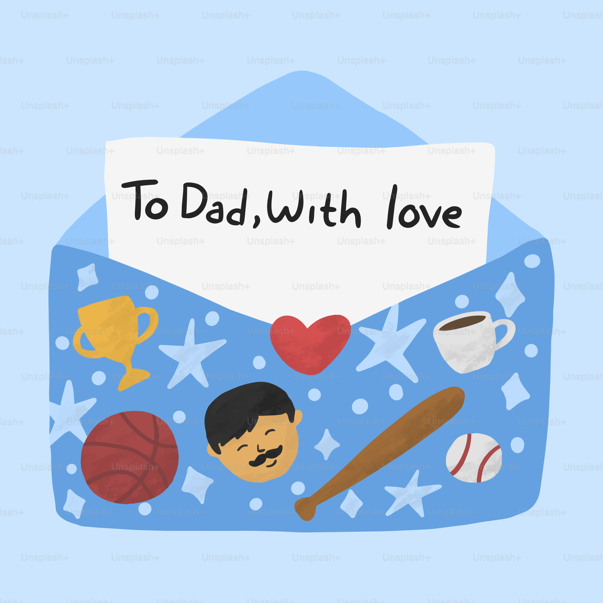 Sobre con los hobbies de papá y una nota cariñosa