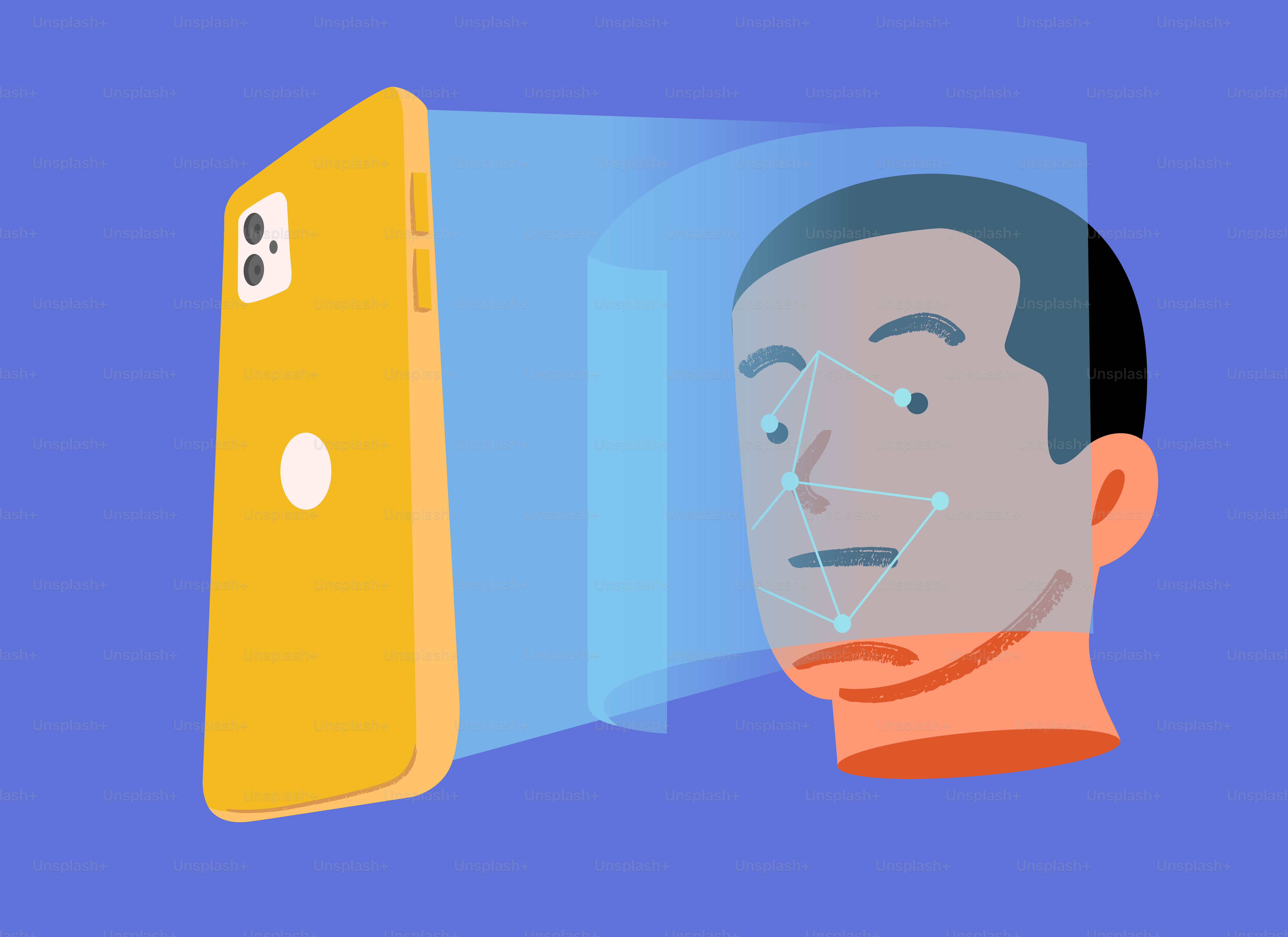 Tecnologia di riconoscimento facciale che scansiona il volto di una persona.