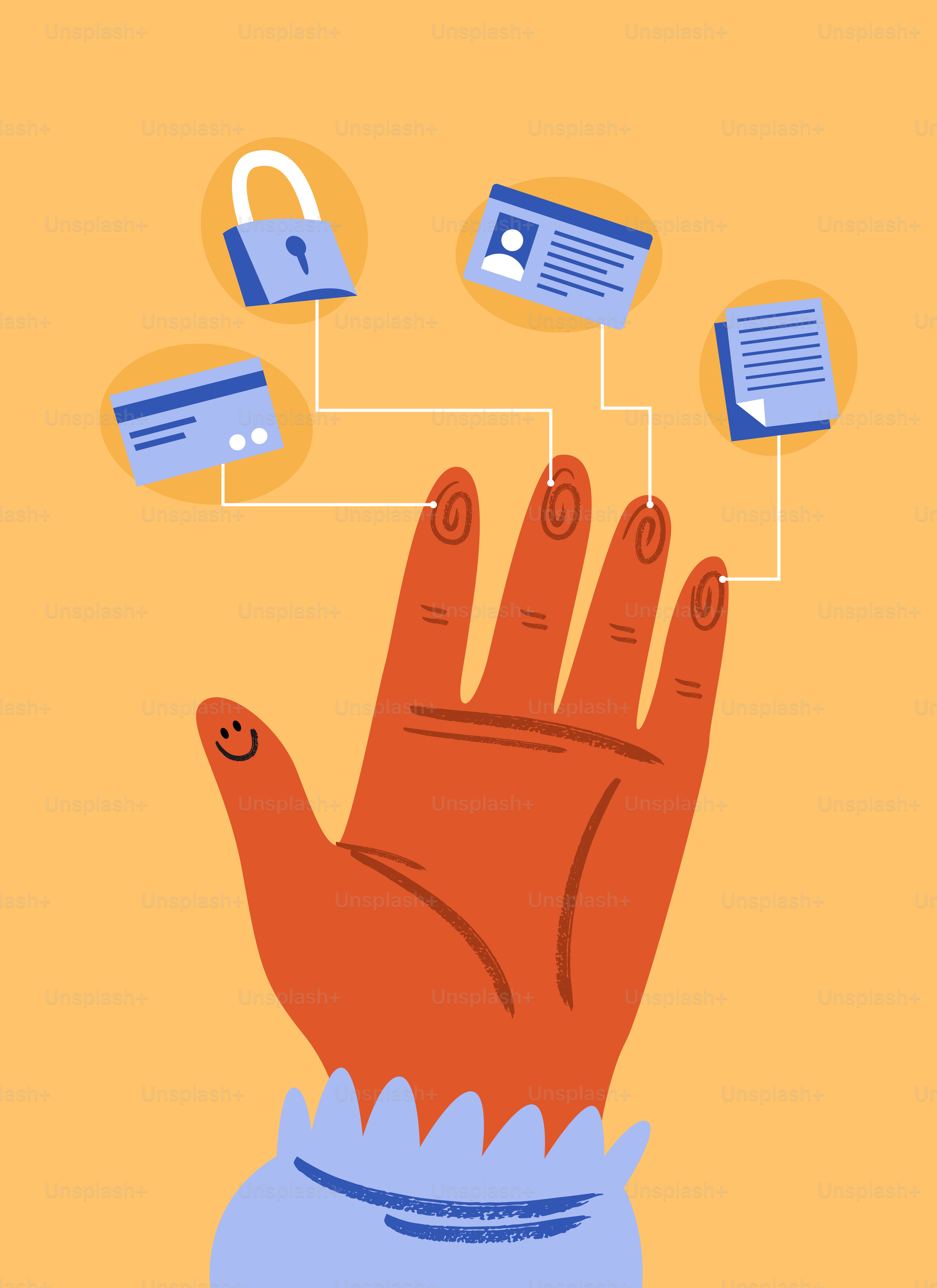 Mano con icone che rappresentano sicurezza e dati personali.