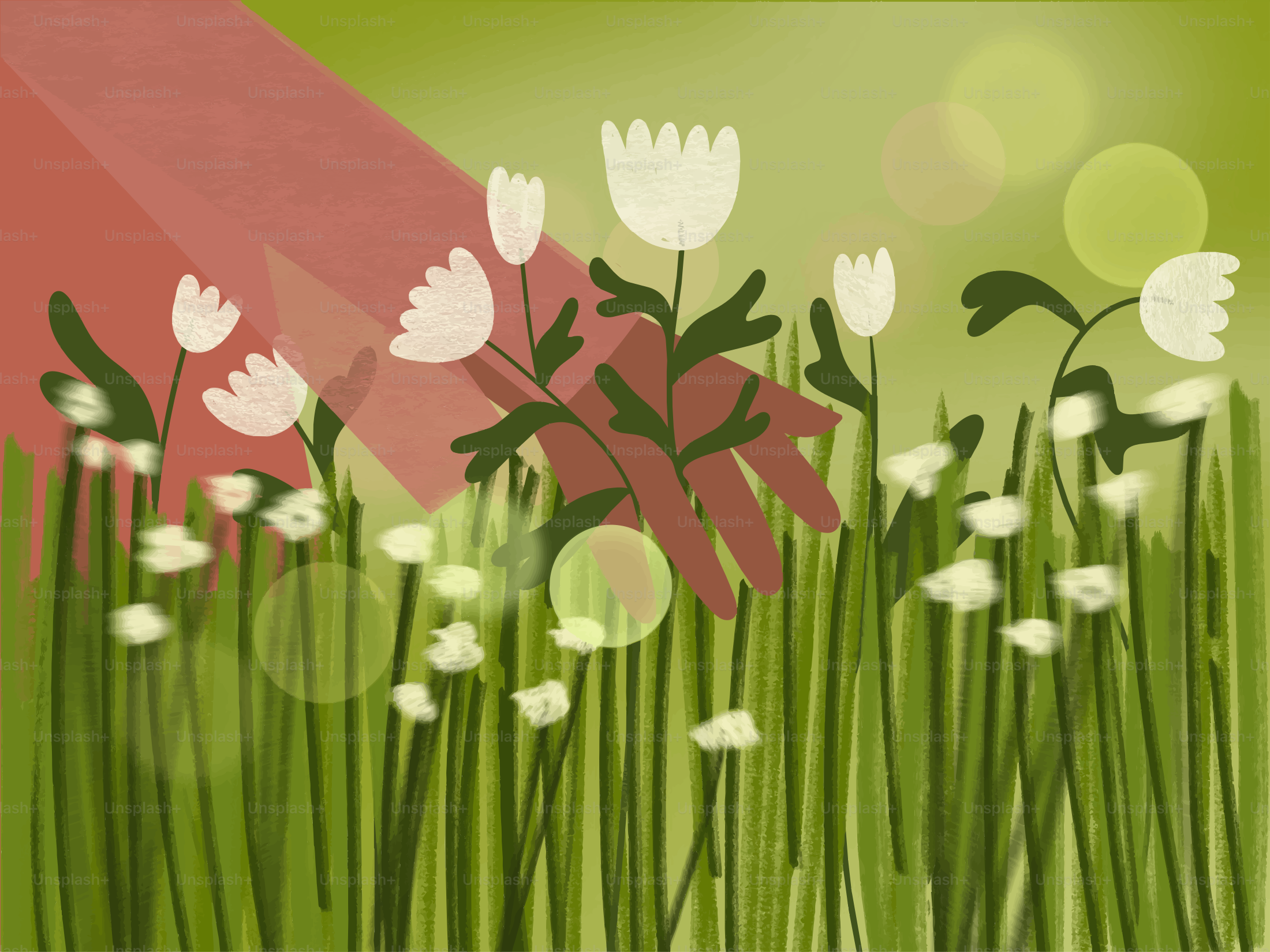 Sebuah tangan meraih bunga putih di ladang berumput.