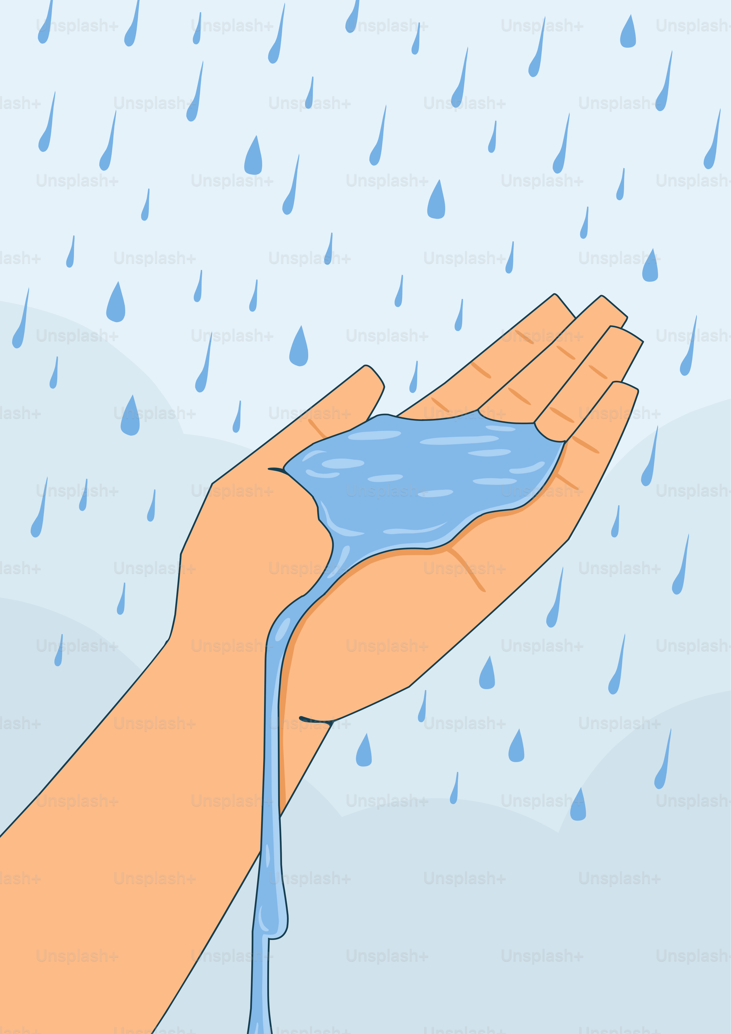 Attraper les gouttes d’eau de pluie tombantes à la main