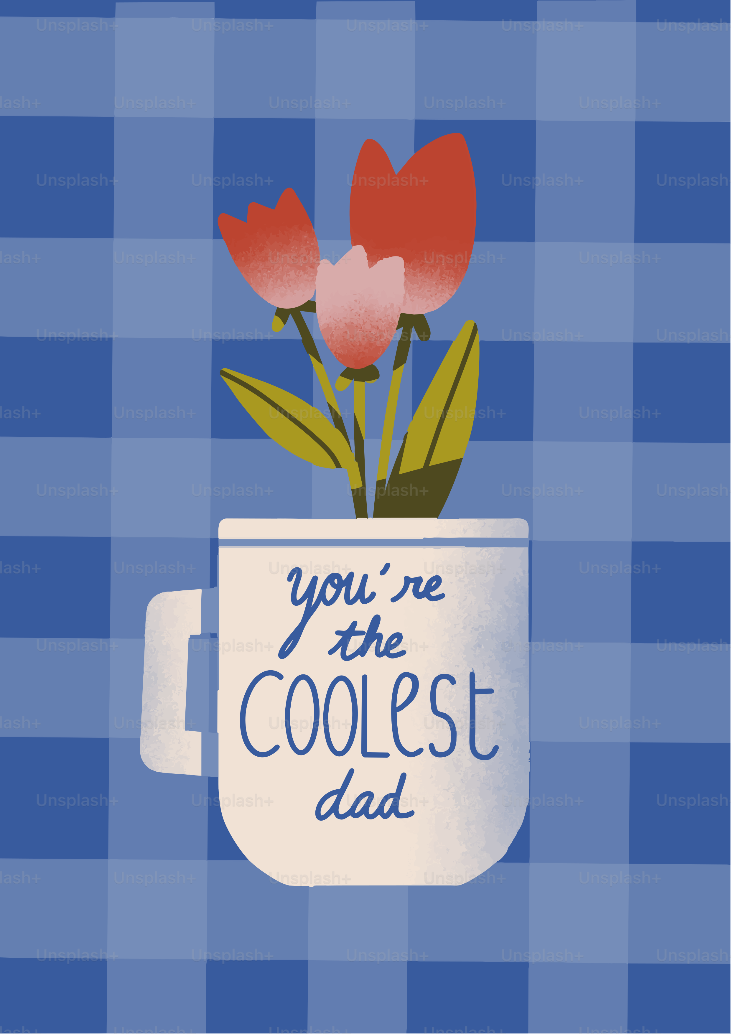 Tulpen in einer Tasse, auf der steht, dass du der coolste Vater bist.