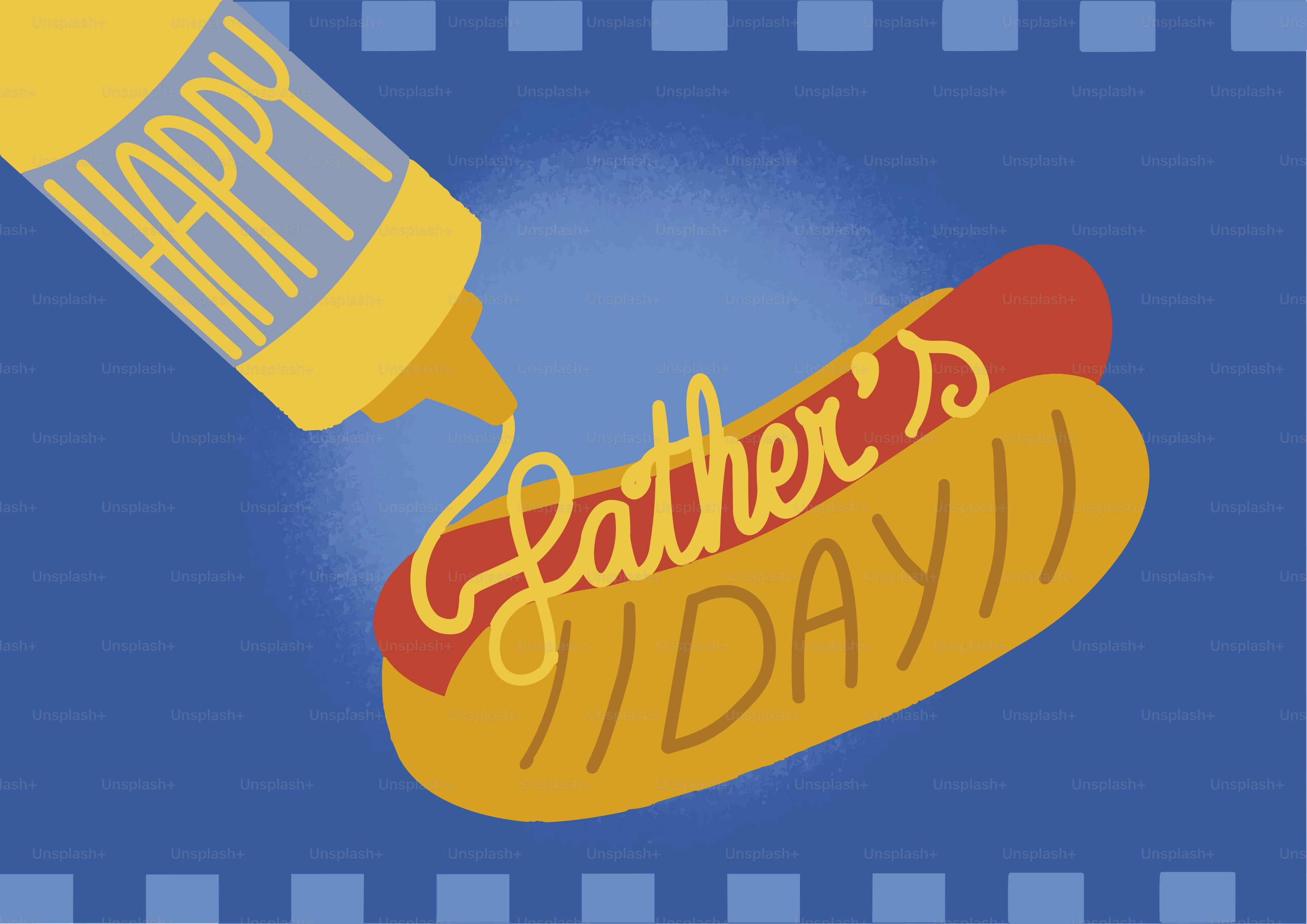 Senfflasche spritzt "Happy Father's Day" auf den Hotdog.