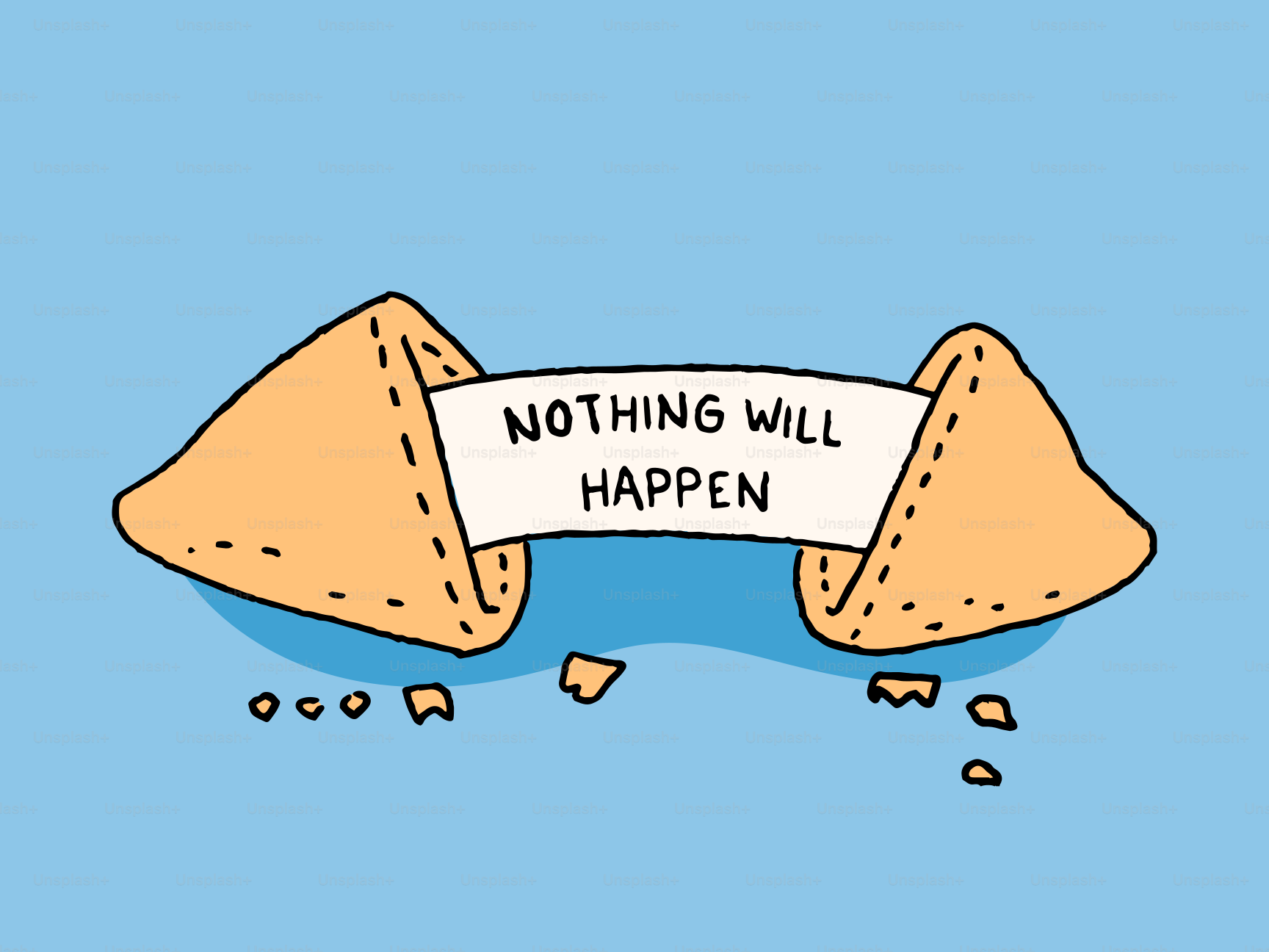 Biscoito da sorte diz "nada vai acontecer" em fundo azul