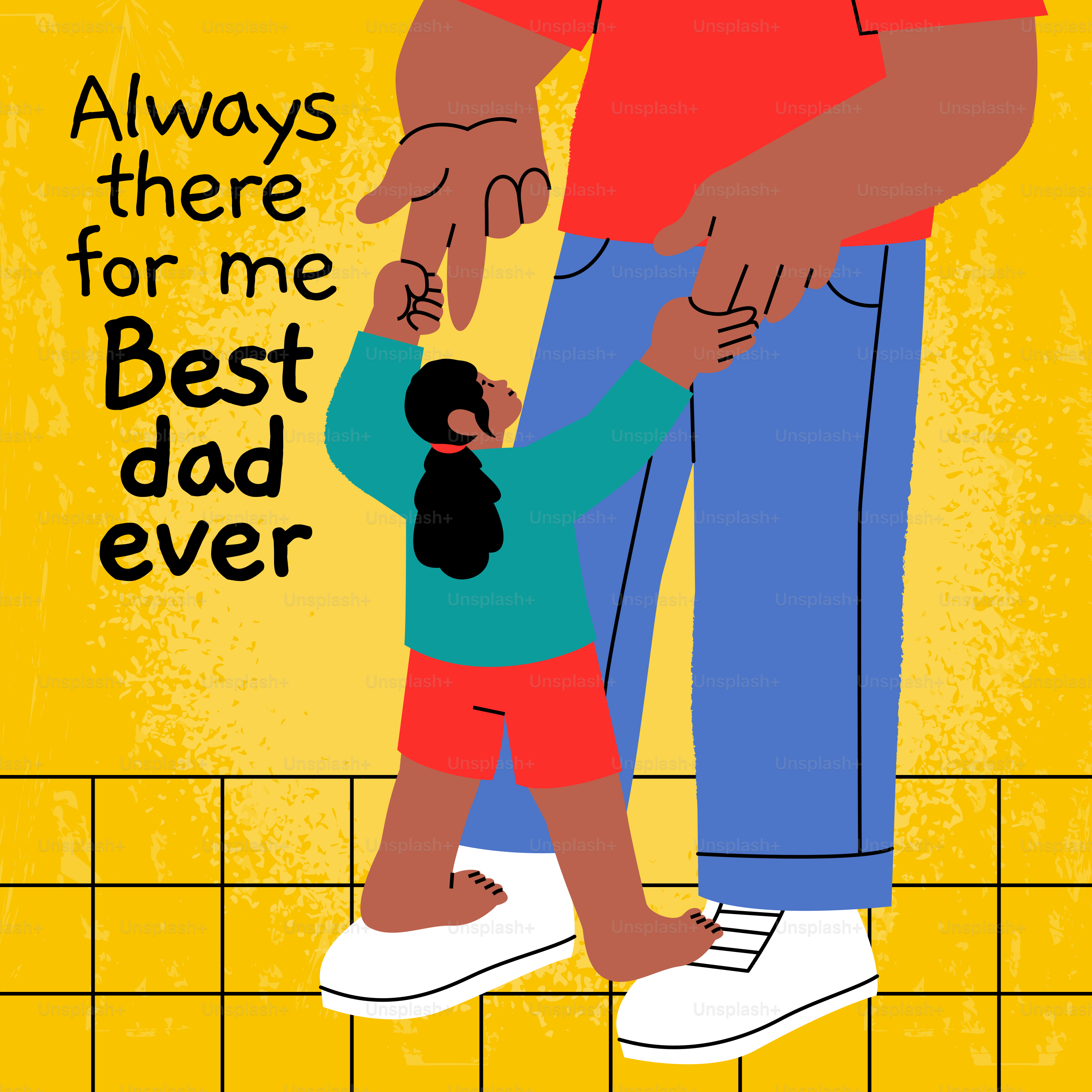 Padre e hija cogidos de la mano con un mensaje.