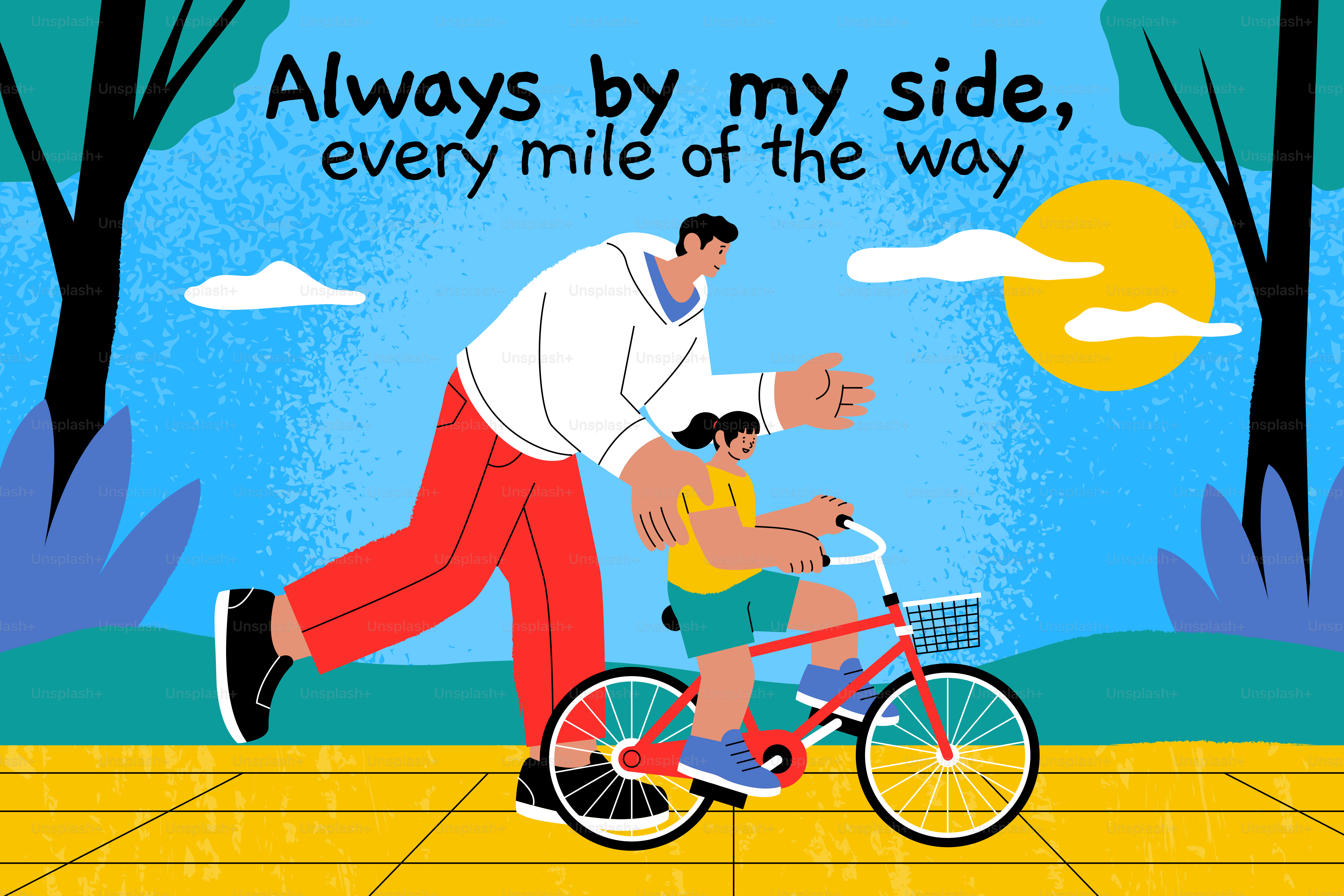 Padre e hija montando juntos en bicicleta