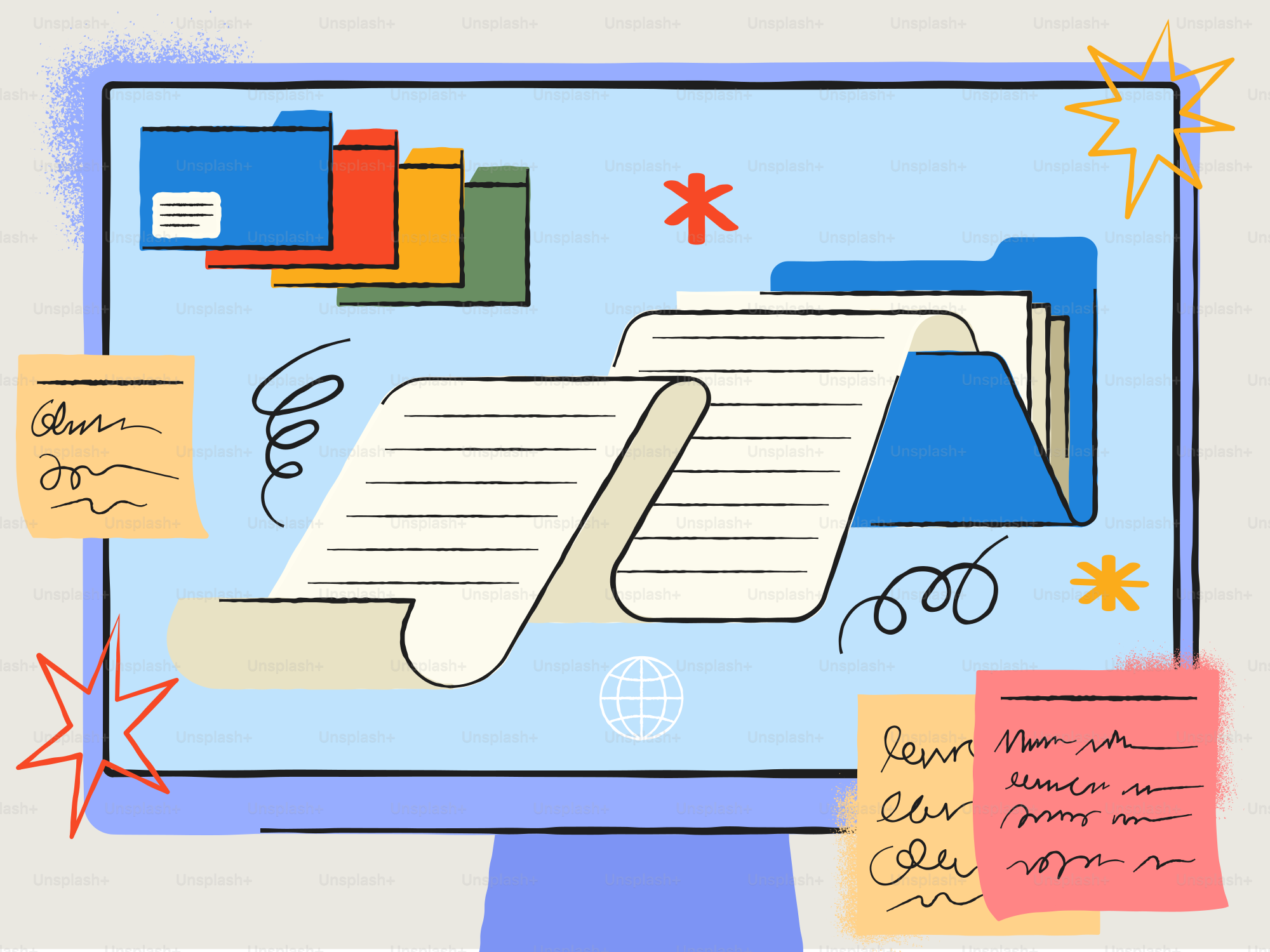 Der Computerbildschirm zeigt Dateien und Dokumente an.