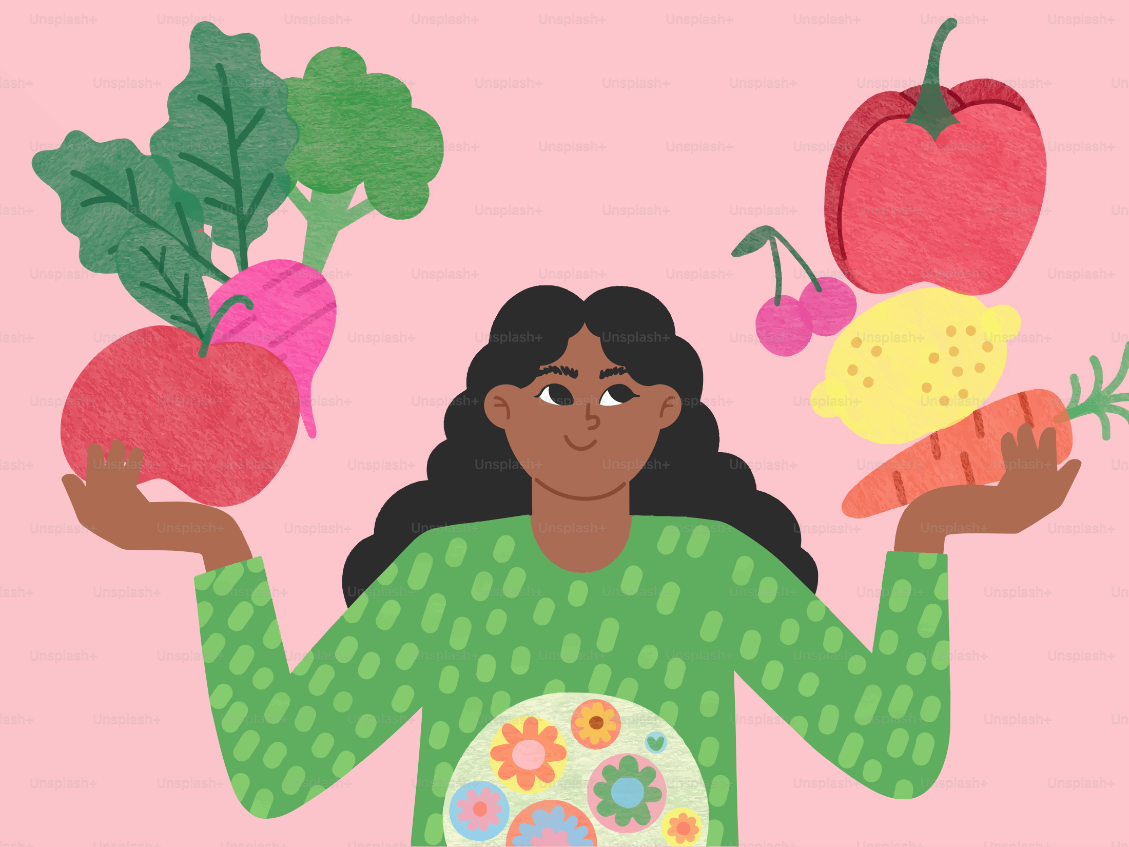 Orang yang memegang sayuran dan buah-buahan segar