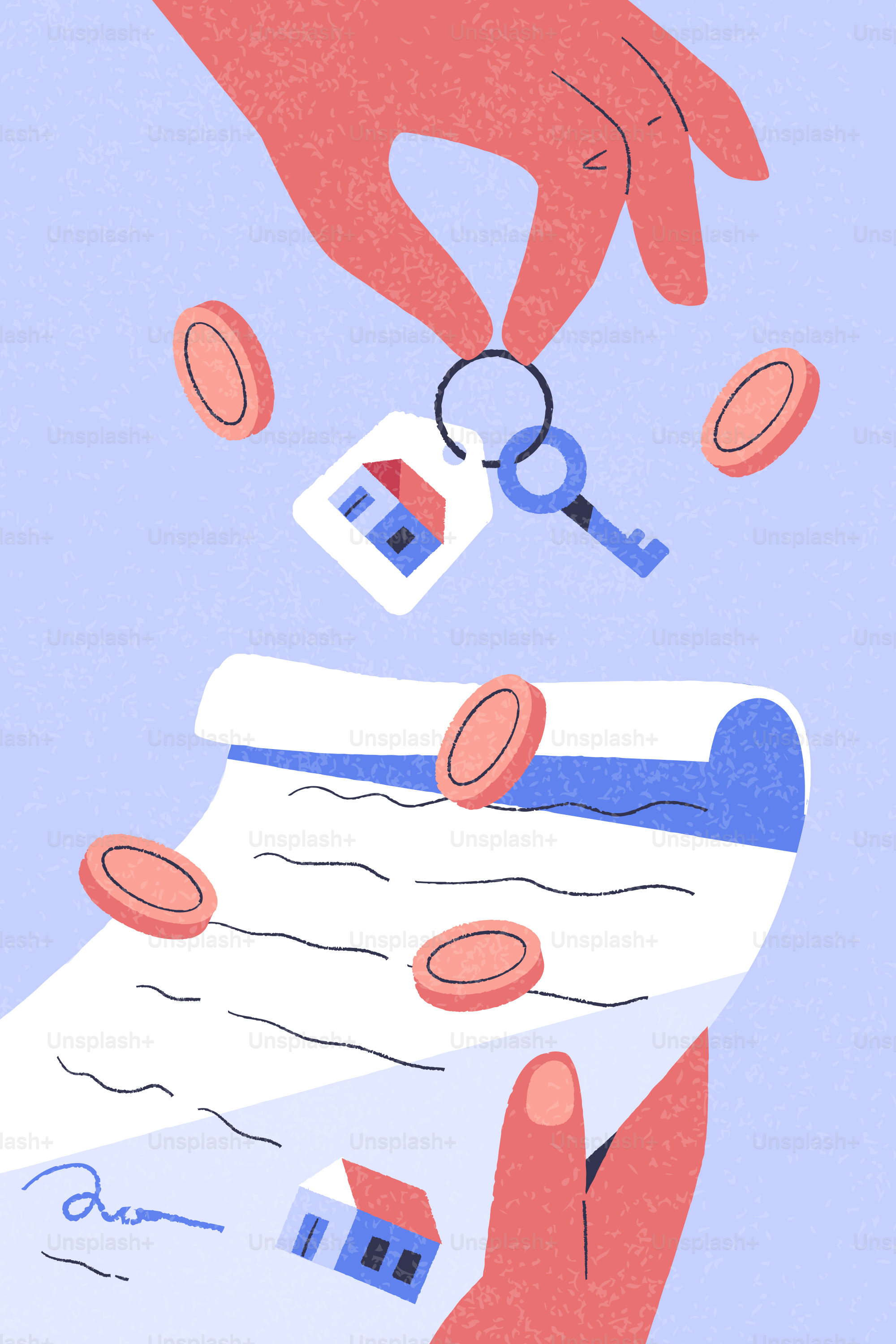 Mani che si scambiano chiavi e monete su un documento.