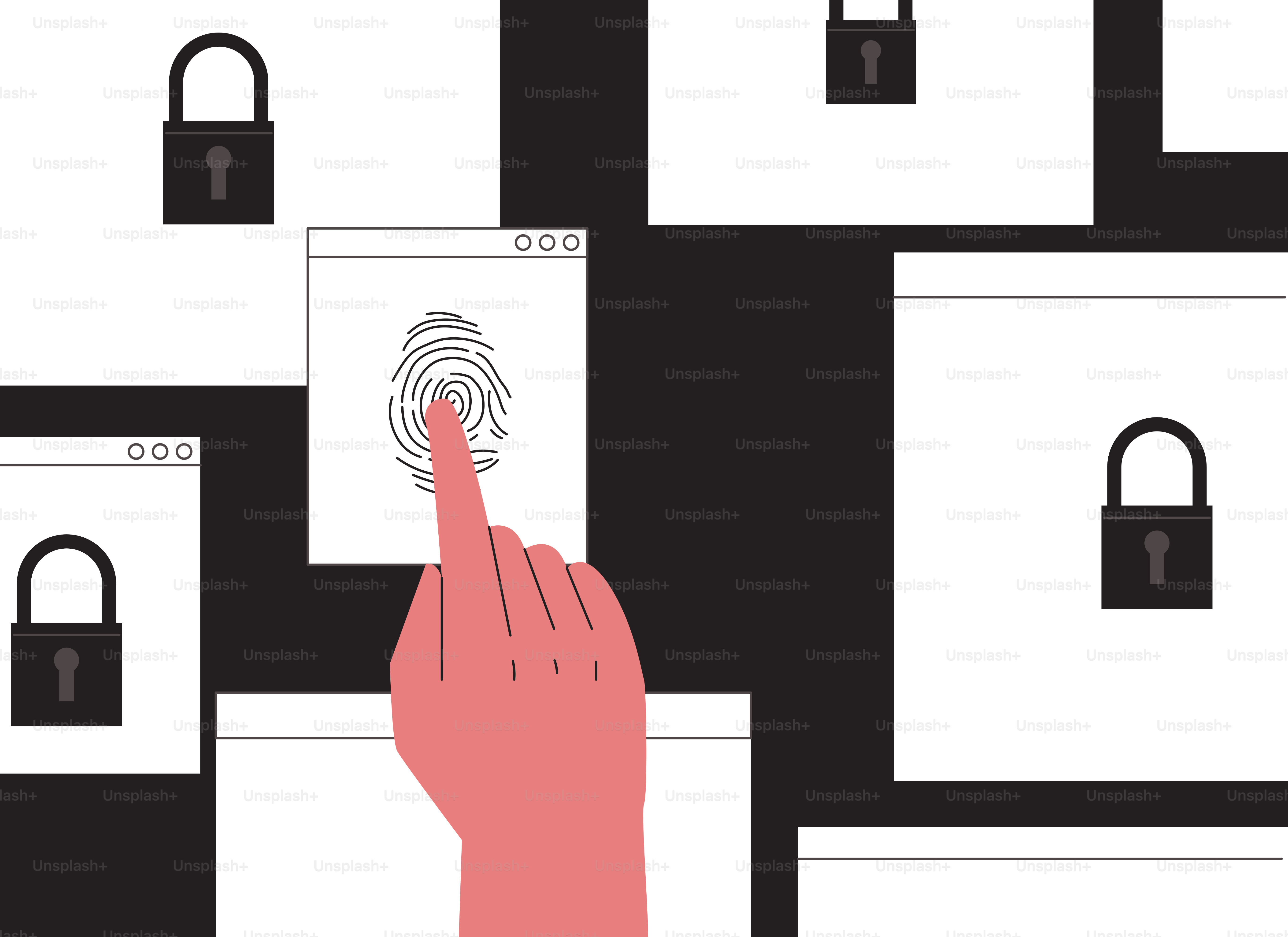 Fingerprint scan on a digital interface with locks